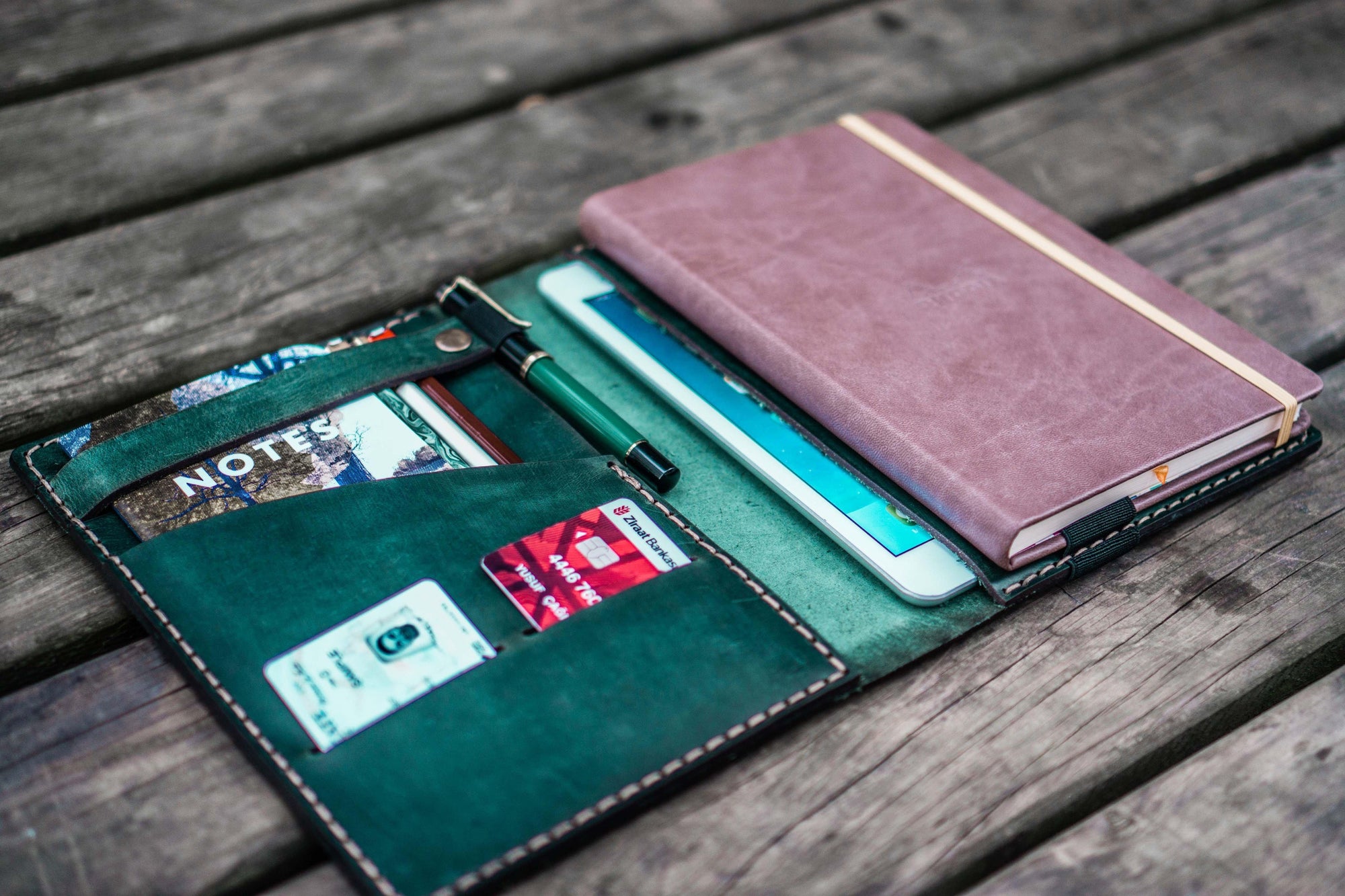 Leather Rhodia A5 Notebook &amp; iPad Mini Cover - Crazy Horse Forest Green