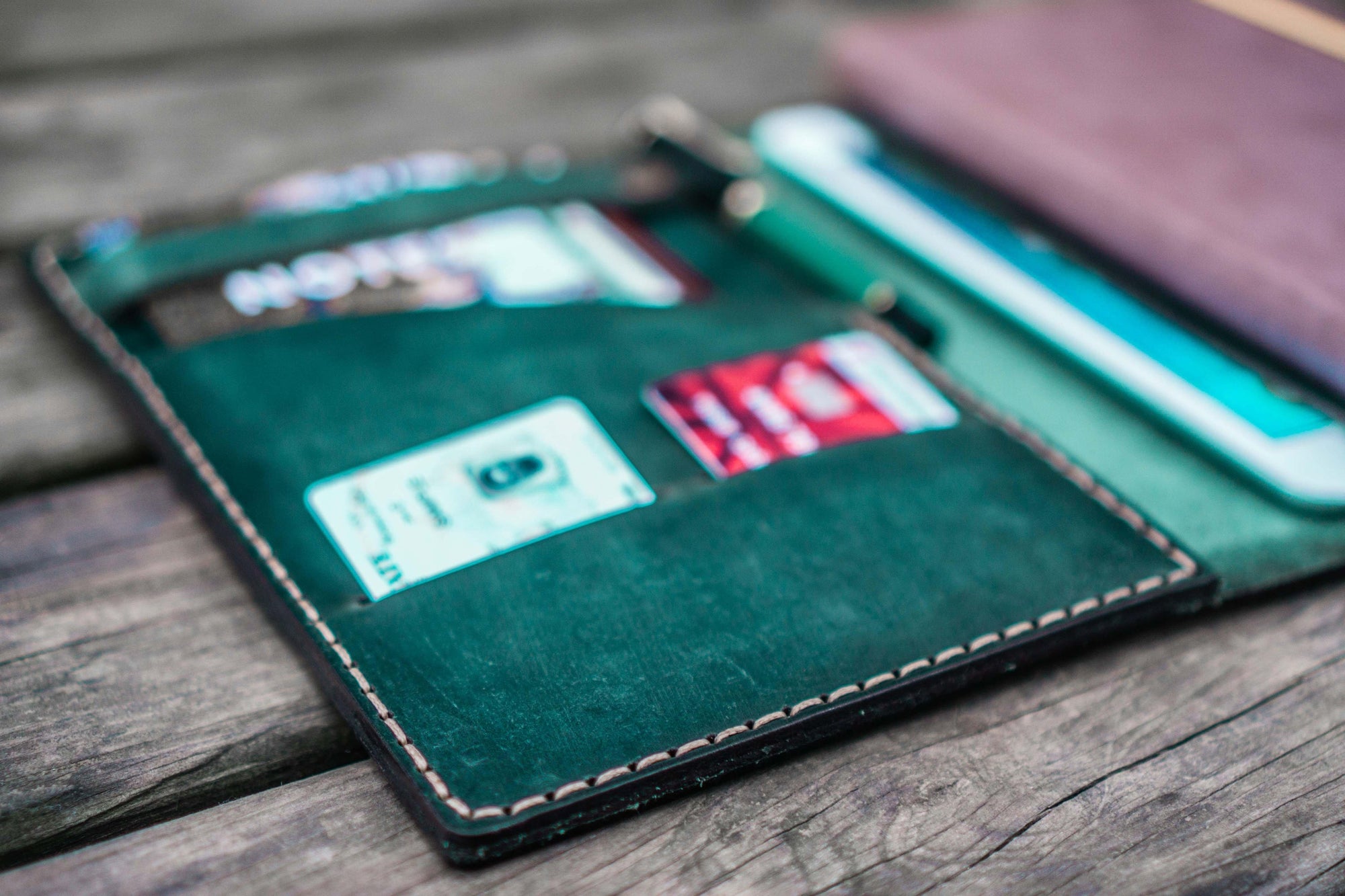 Leather Rhodia A5 Notebook &amp; iPad Mini Cover - Crazy Horse Forest Green