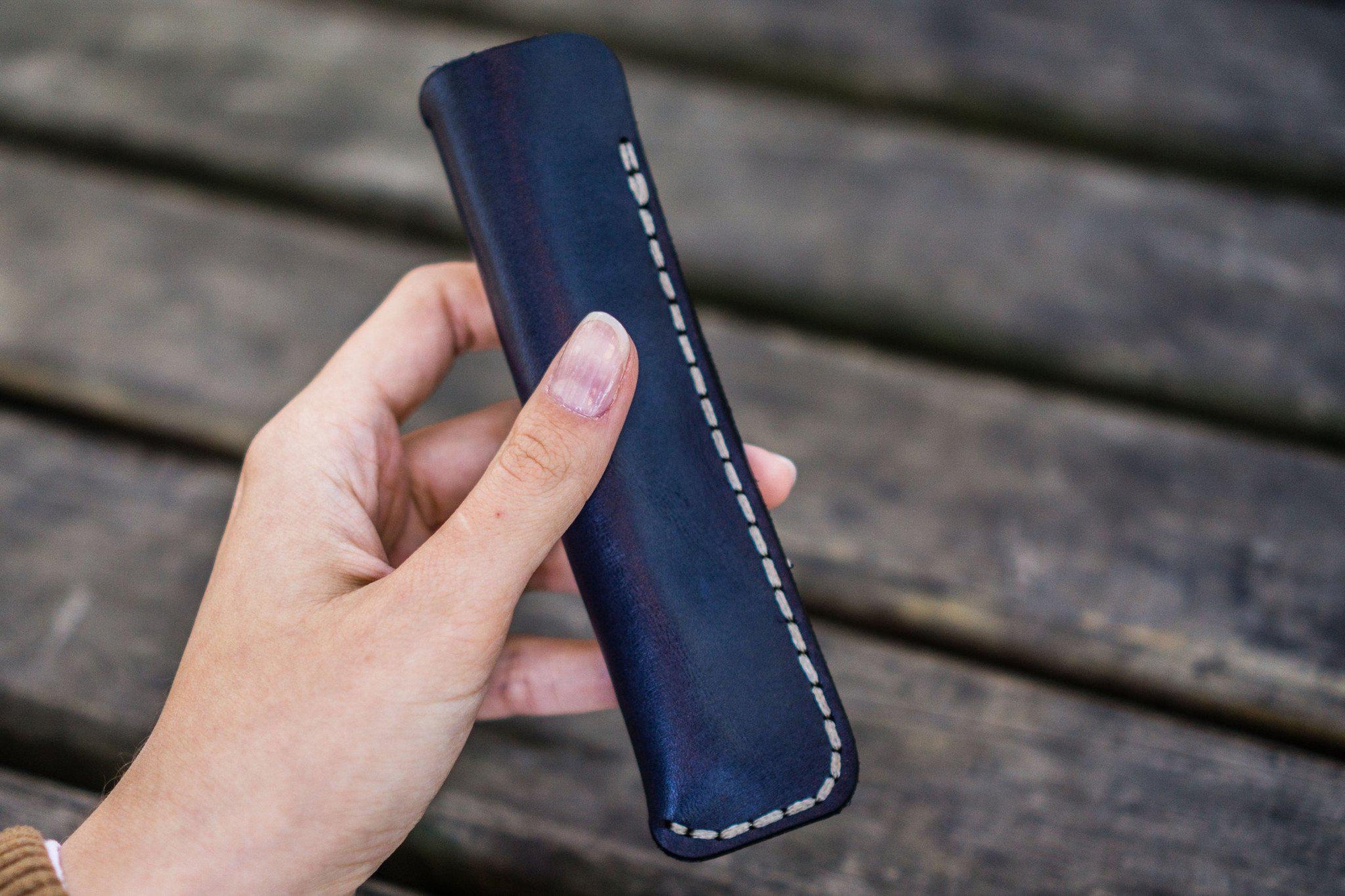 Leather Single Fountain Pen Case / Pen Pouch - Navy Blue-Galen Leather