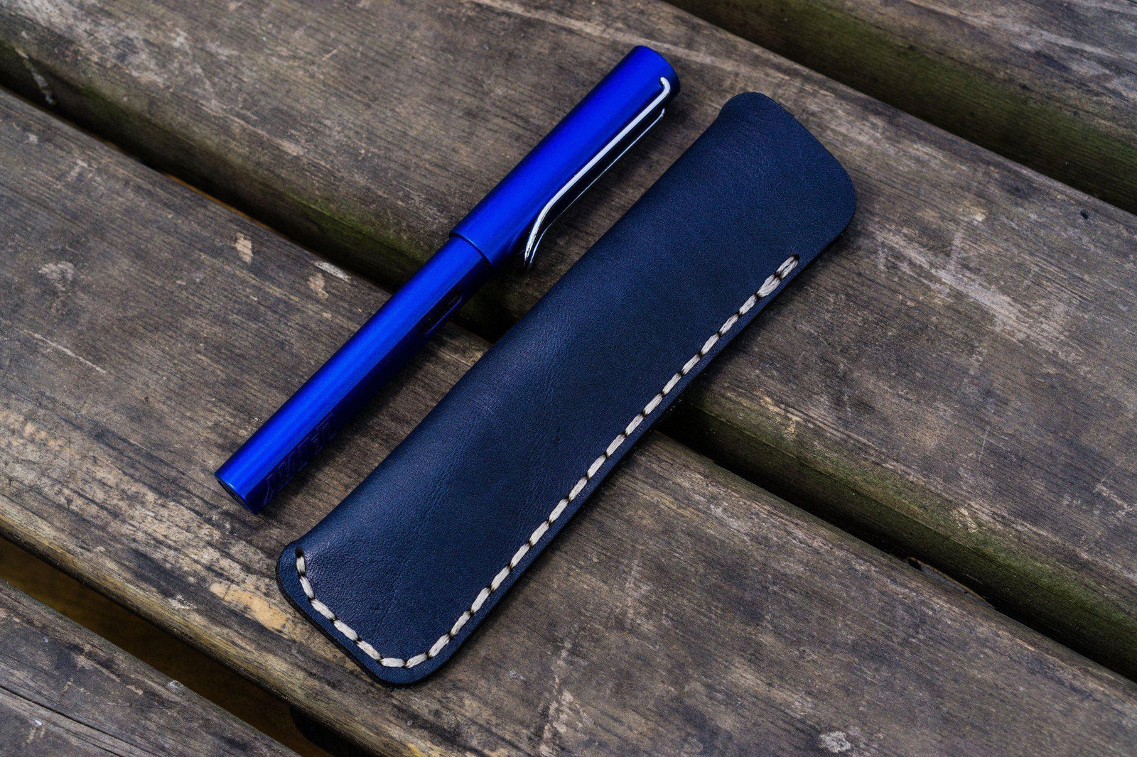 Leather Single Fountain Pen Case / Pen Pouch - Navy Blue-Galen Leather