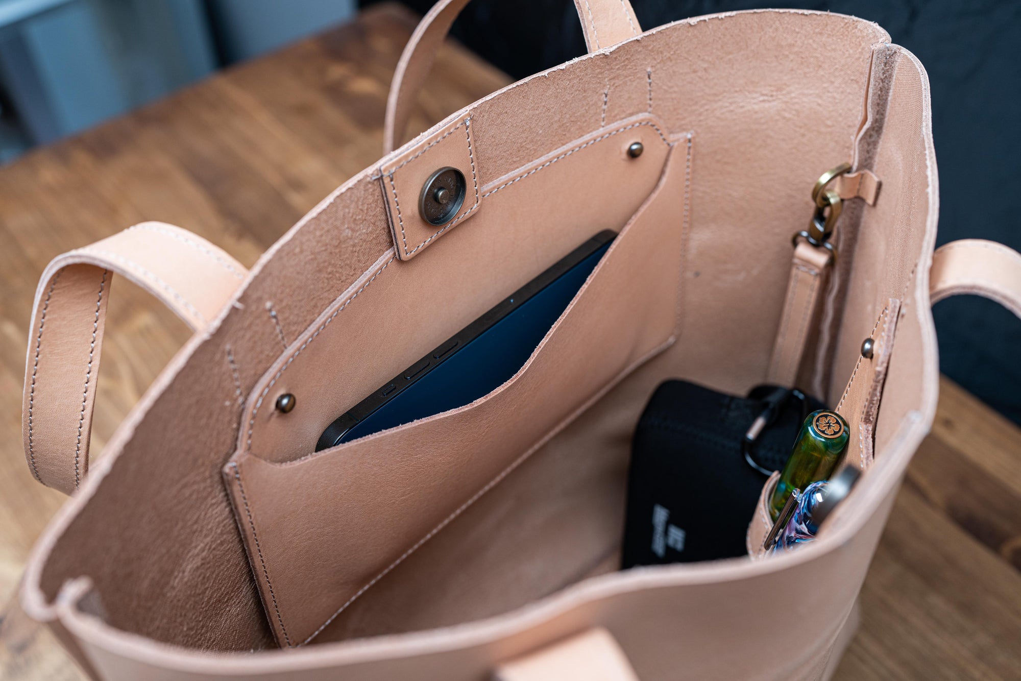 Deri Tote Çanta - Naturel