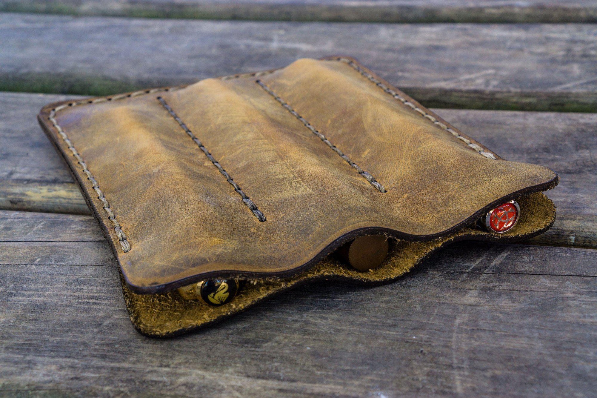 Leather Triple Fountain Pen Case / Pen Pouch - Crazy Horse Brown-Galen Leather
