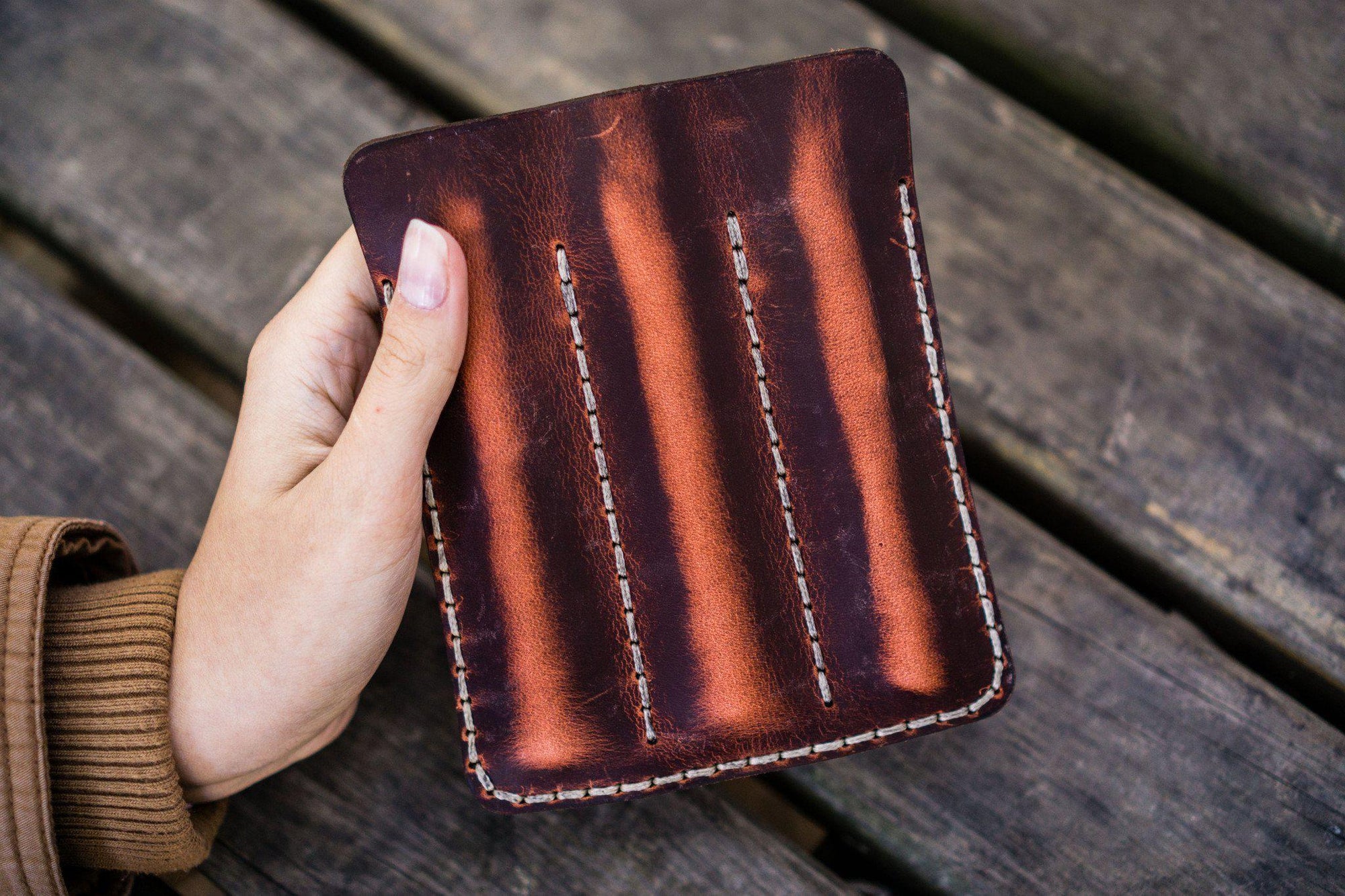 Leather Triple Fountain Pen Case / Pen Pouch - Crazy Horse Orange-Galen Leather