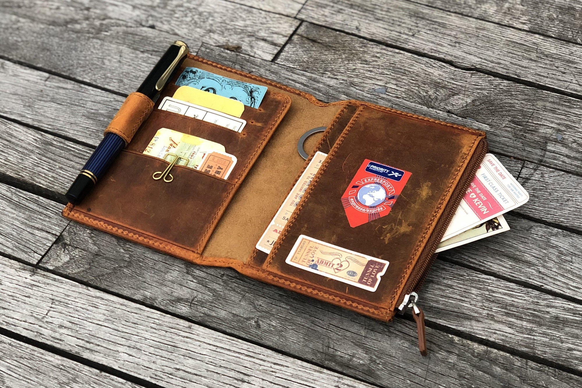 Leather Wallet Insert for Traveler's Notebook - Passport Size - Crazy Horse Brown