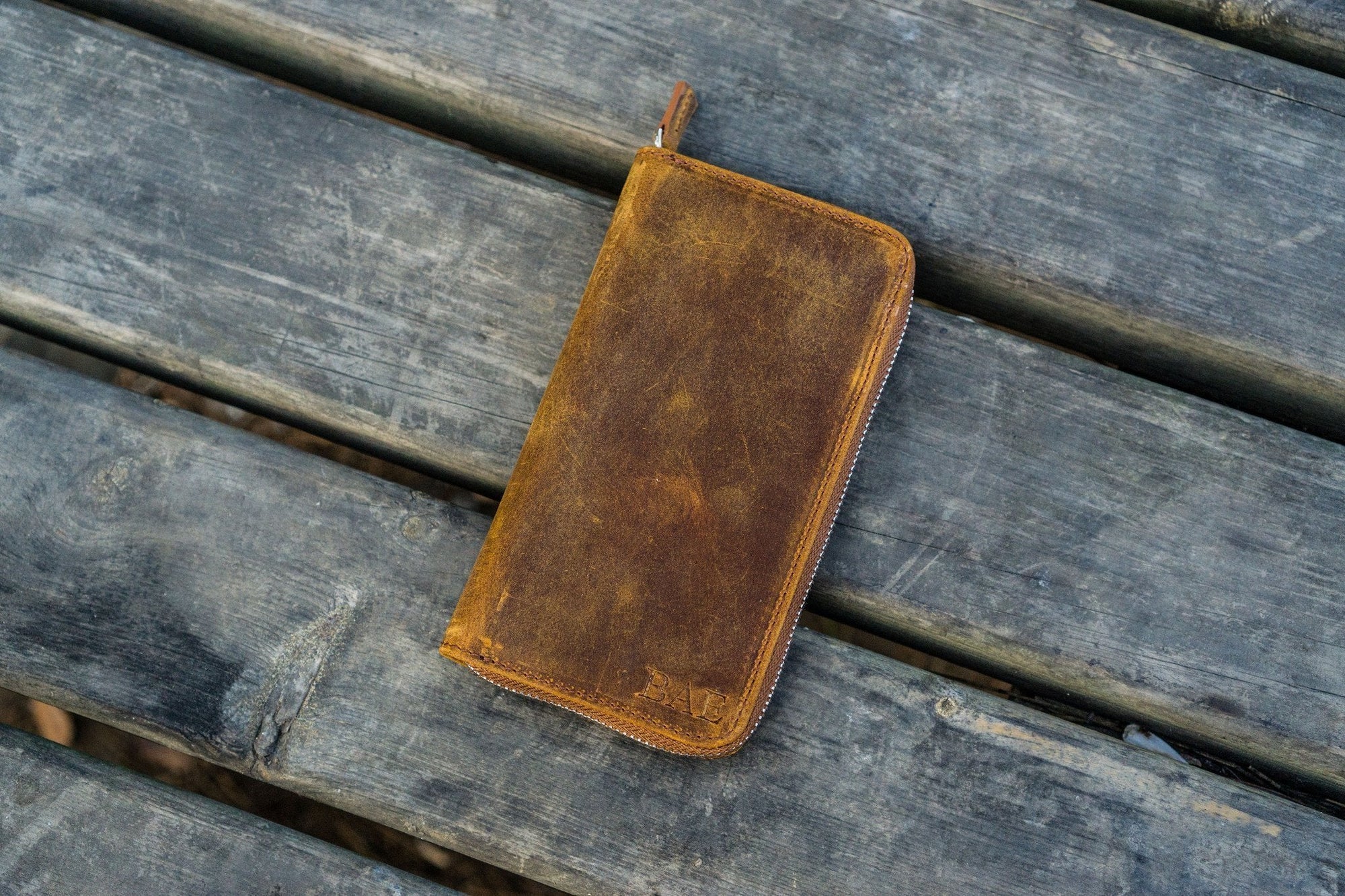 Leather Zippered 3 Slots Pen Case - Crazy Horse Brown