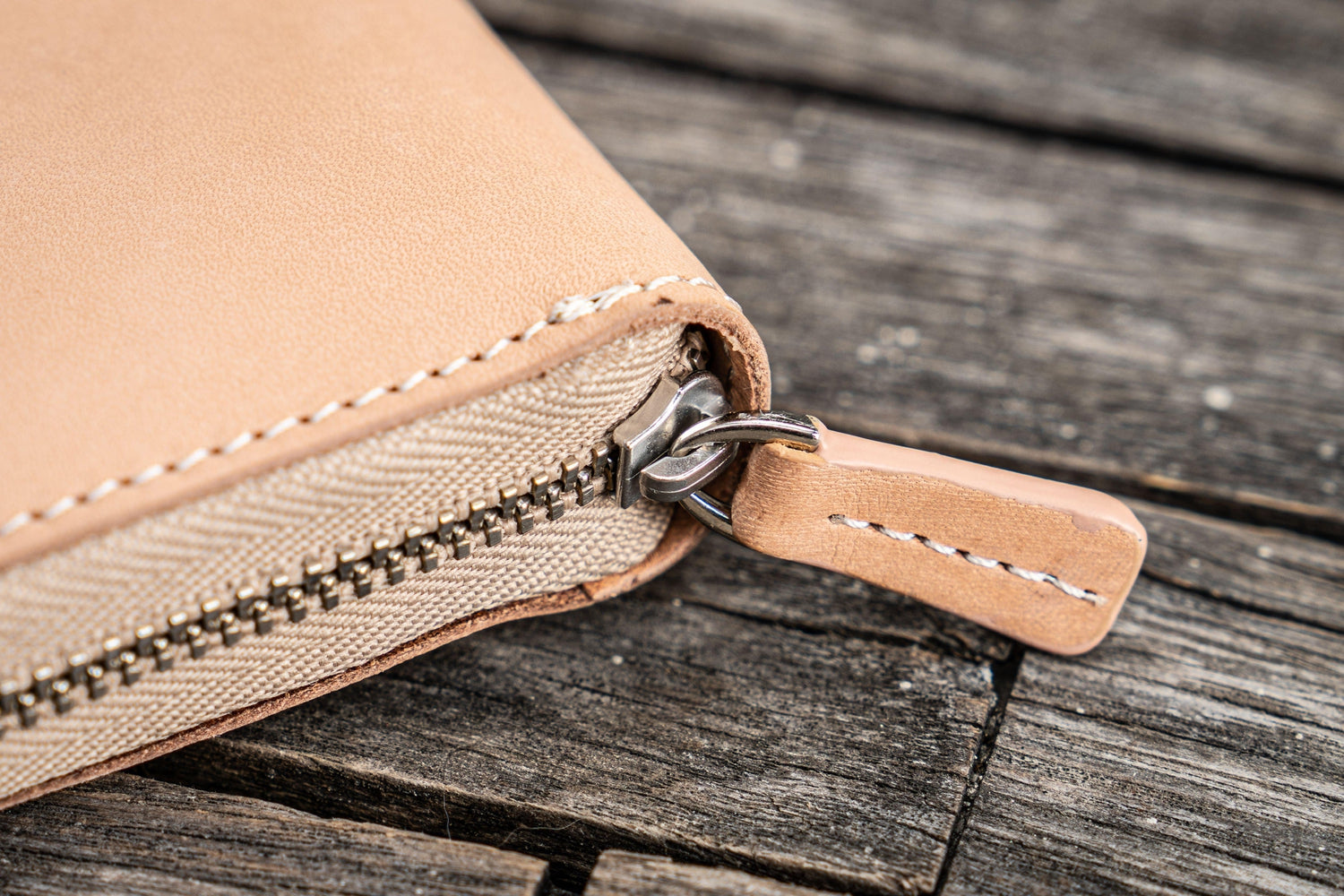 Leather Zippered 3 Slots Pen Case - Undyed Leather-Galen Leather