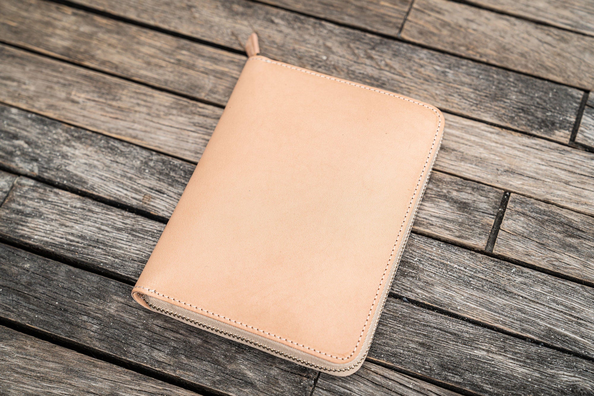 Leather Zippered 5 Slots Pen Case - Undyed Leather