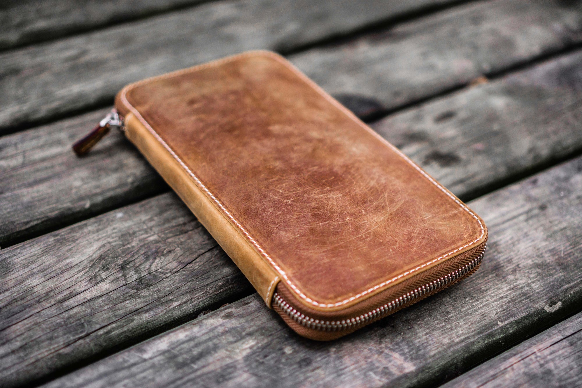 Leather Zippered Hobonichi Weeks Cover - Crazy Horse Brown-Galen Leather