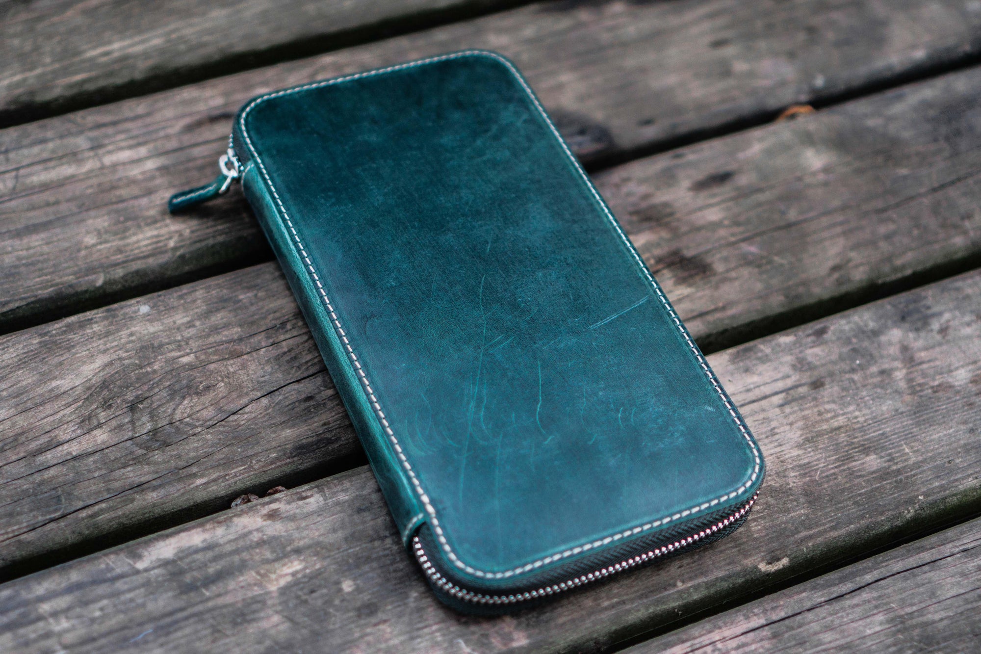 Leather Zippered Hobonichi Weeks Cover - Crazy Horse Forest Green-Galen Leather