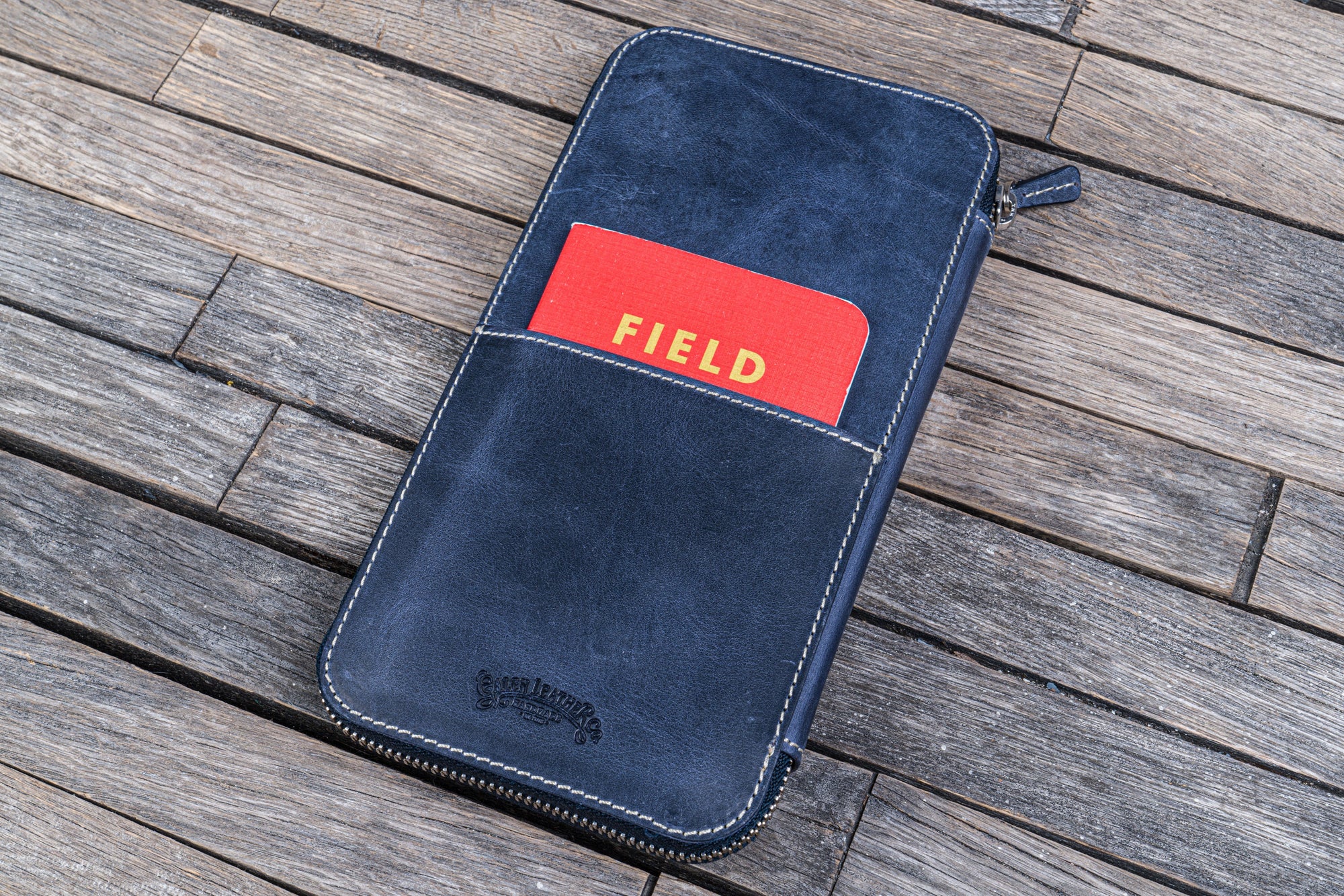 Leather Zippered Hobonichi Weeks Cover - Crazy Horse Navy Blue