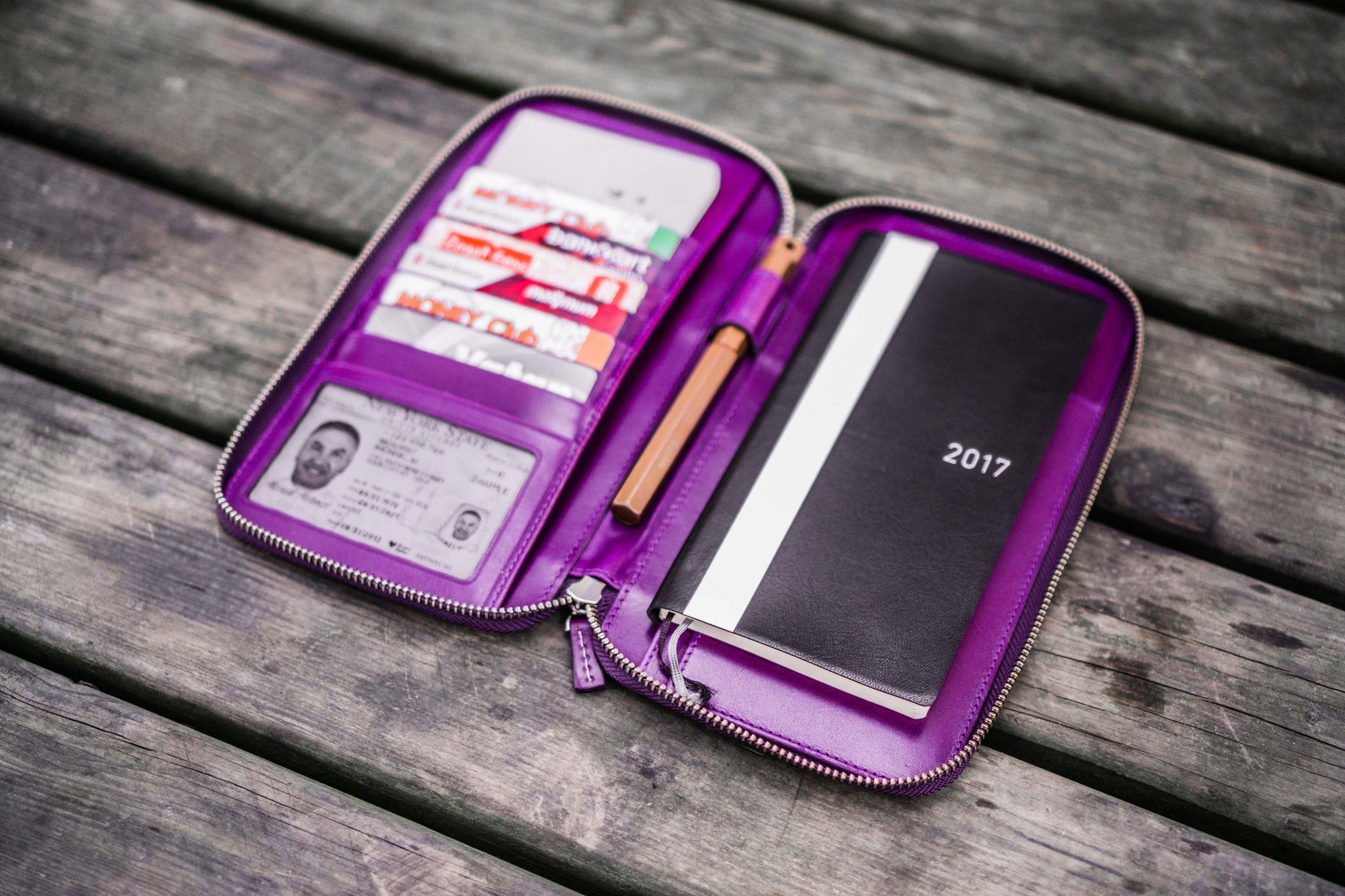 Leather Zippered Hobonichi Weeks Cover - Purple-Galen Leather