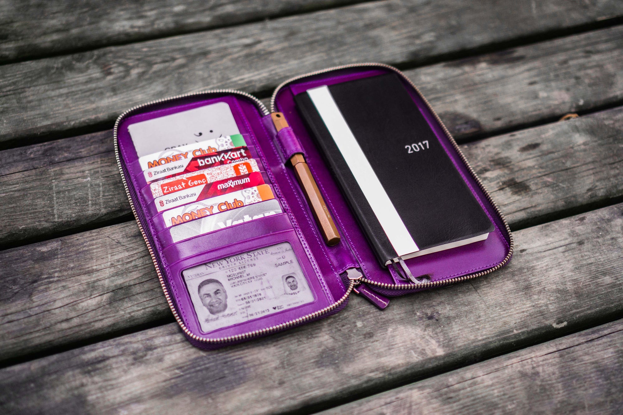 Leather Zippered Hobonichi Weeks Cover - Purple-Galen Leather