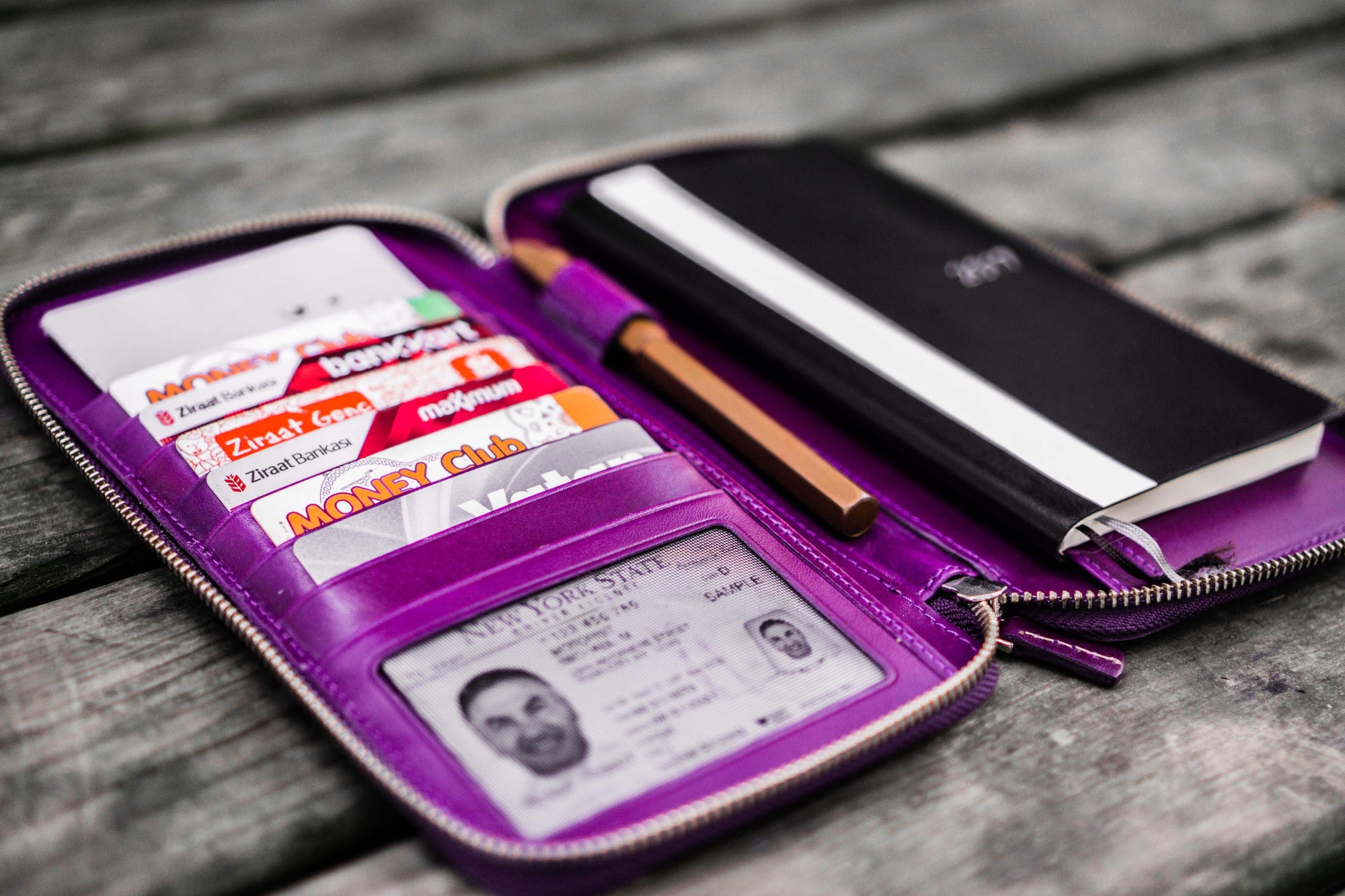 Leather Zippered Hobonichi Weeks Cover - Purple-Galen Leather