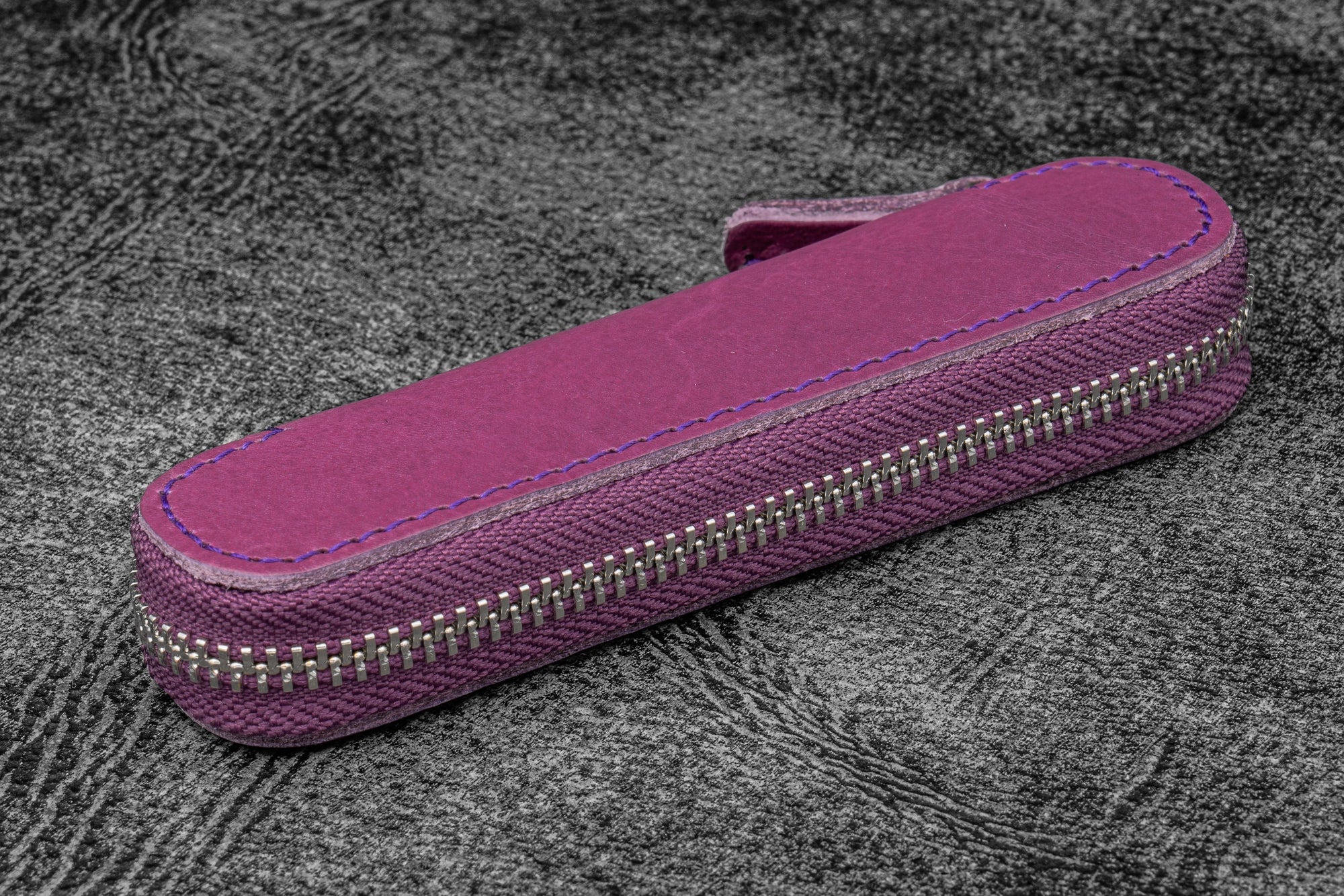 Leather Zippered Single Pen Case for Kaweco - Pocket Pen - Purple-