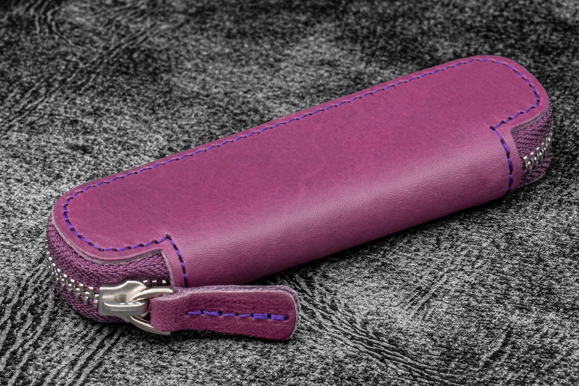 Leather Zippered Single Pen Case for Kaweco - Pocket Pen - Purple-