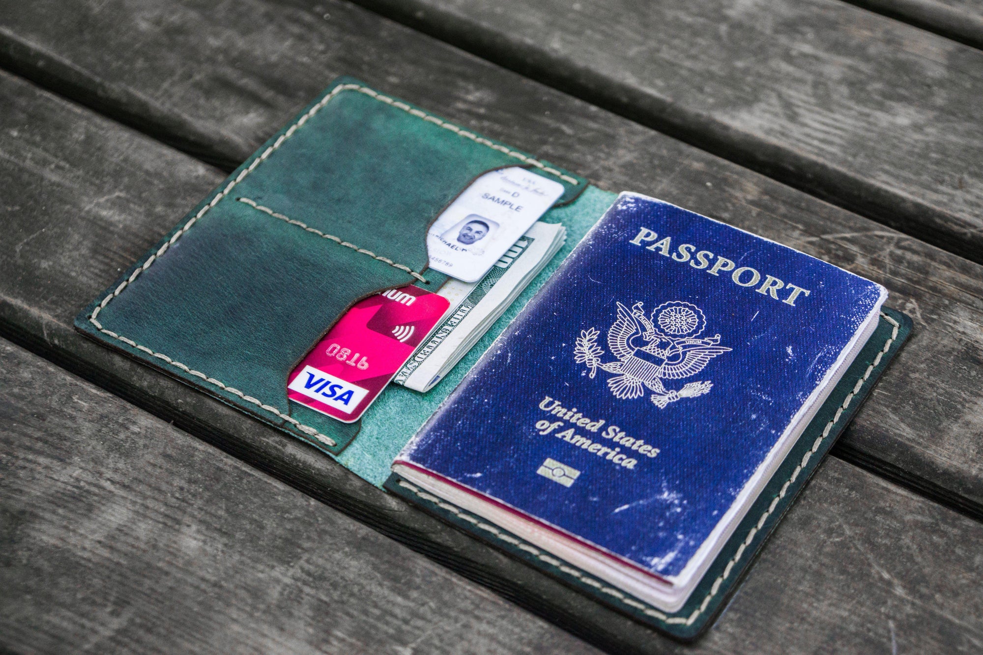 No.06 Leather Passport Holder - Crazy Horse Forest Green-Galen Leather