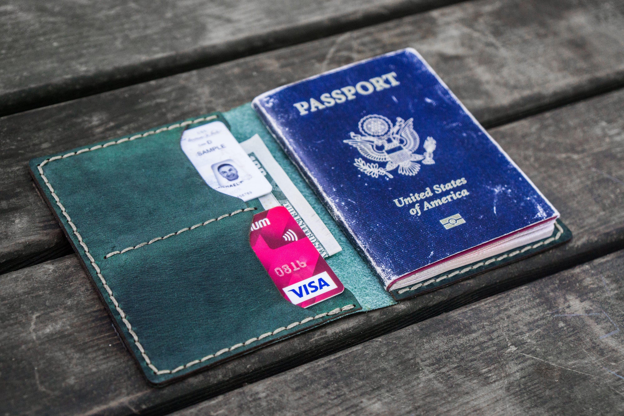 No.06 Leather Passport Holder - Crazy Horse Forest Green-Galen Leather