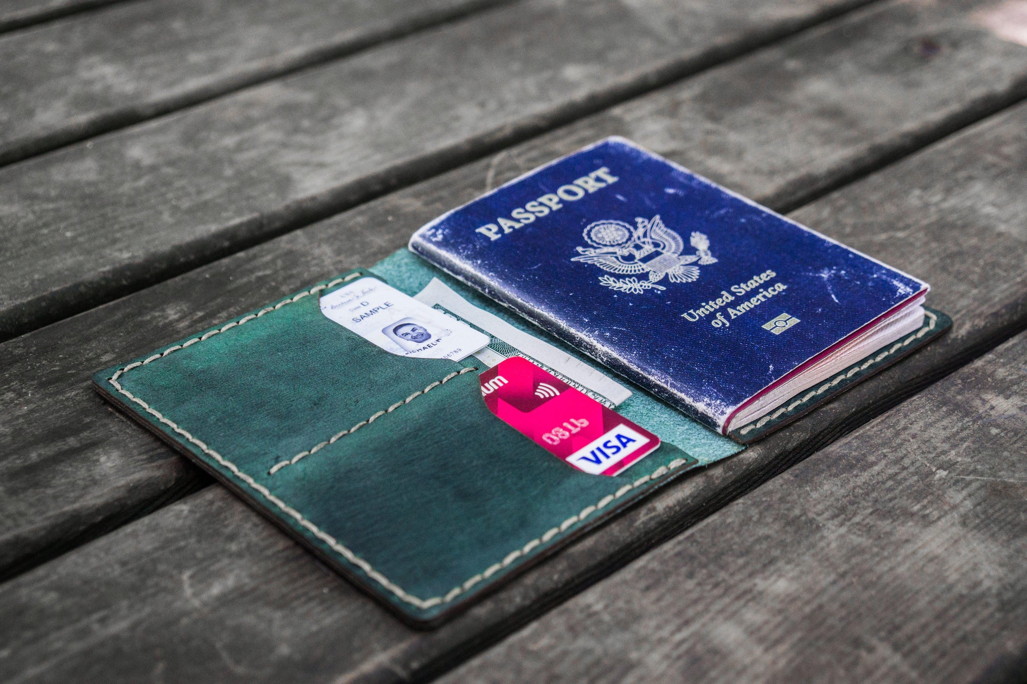 No.06 Leather Passport Holder - Crazy Horse Forest Green-Galen Leather