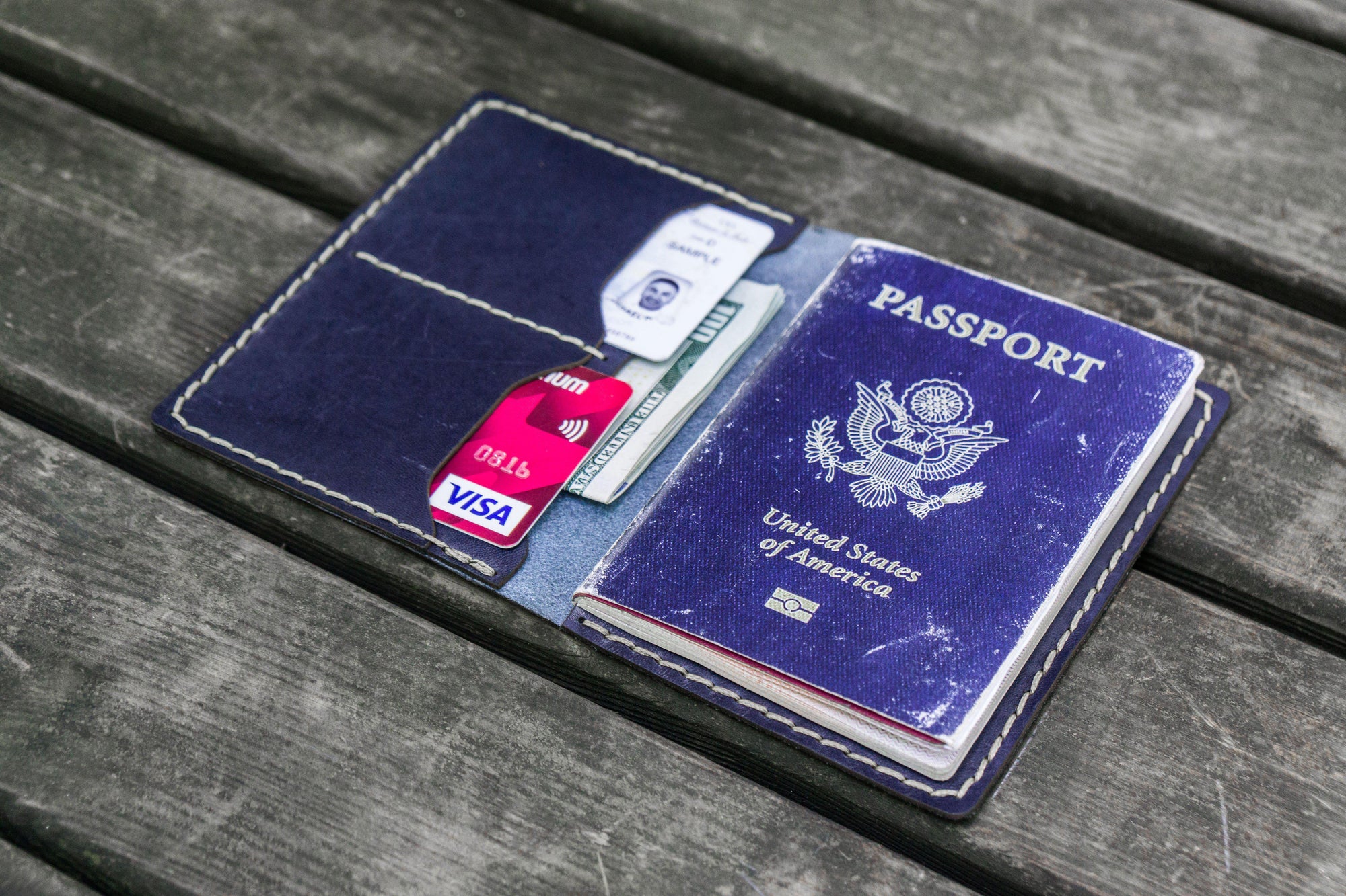No.06 Leather Passport Holder - Navy Blue-Galen Leather