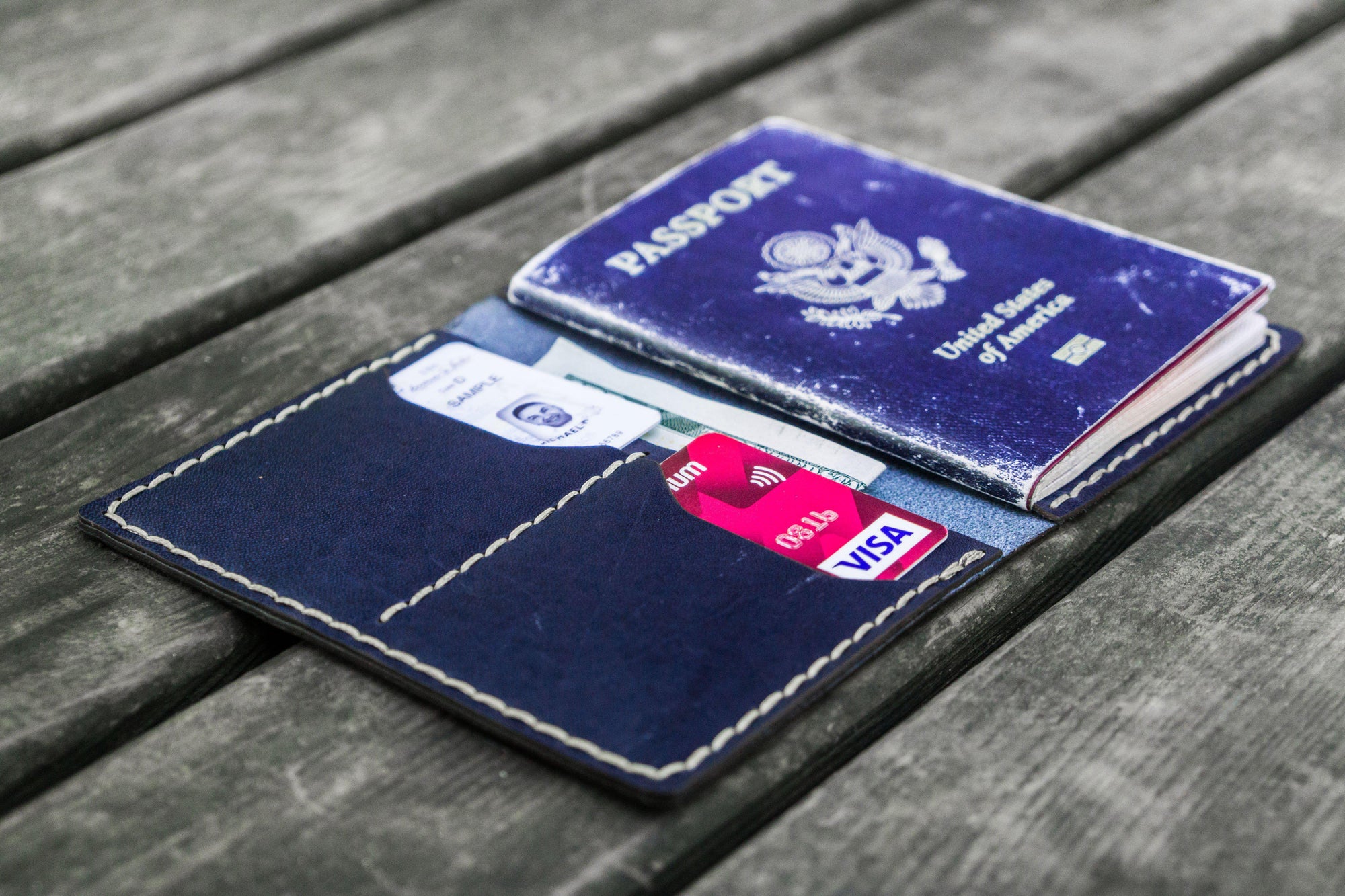 No.06 Leather Passport Holder - Navy Blue-Galen Leather