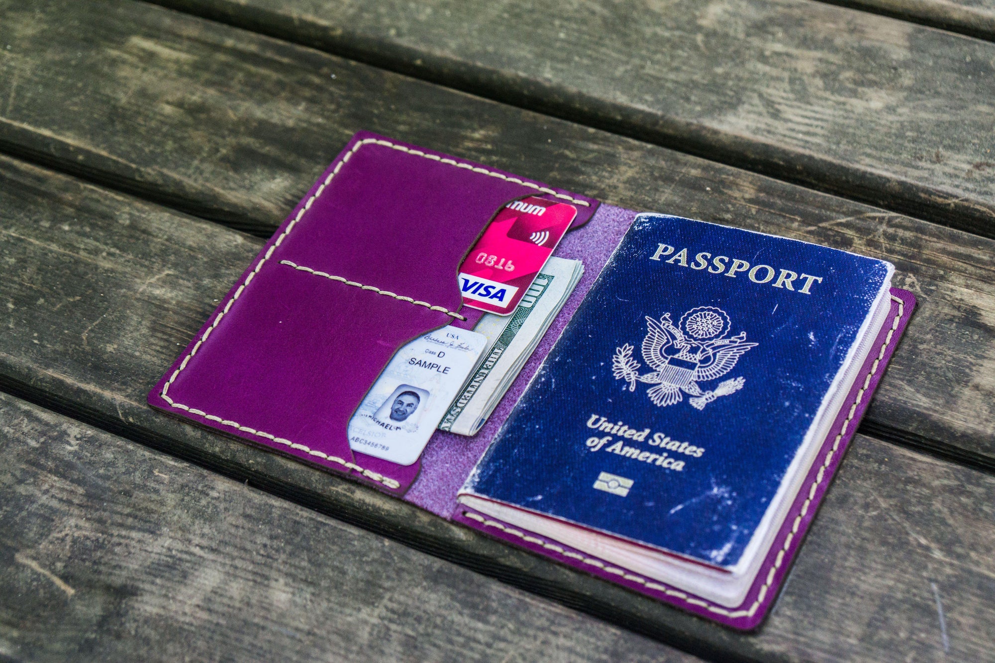 No.06 Leather Passport Holder - Purple-Galen Leather
