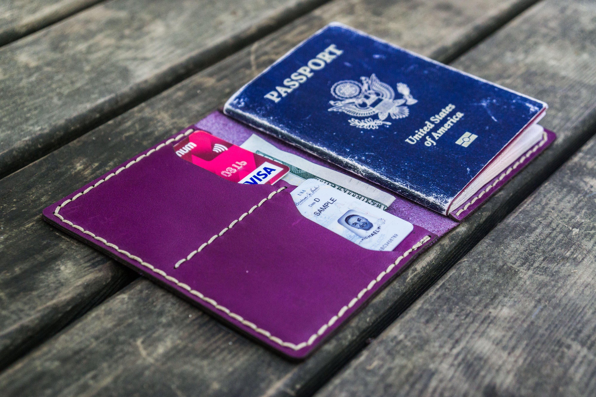 No.06 Leather Passport Holder - Purple-Galen Leather