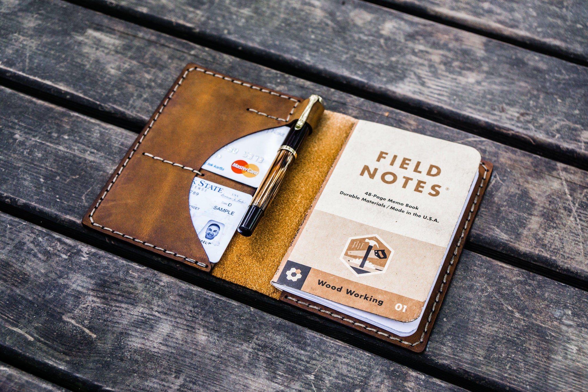 No.44 Personalized Leather Field Notes Cover - Crazy Horse Brown-Galen Leather