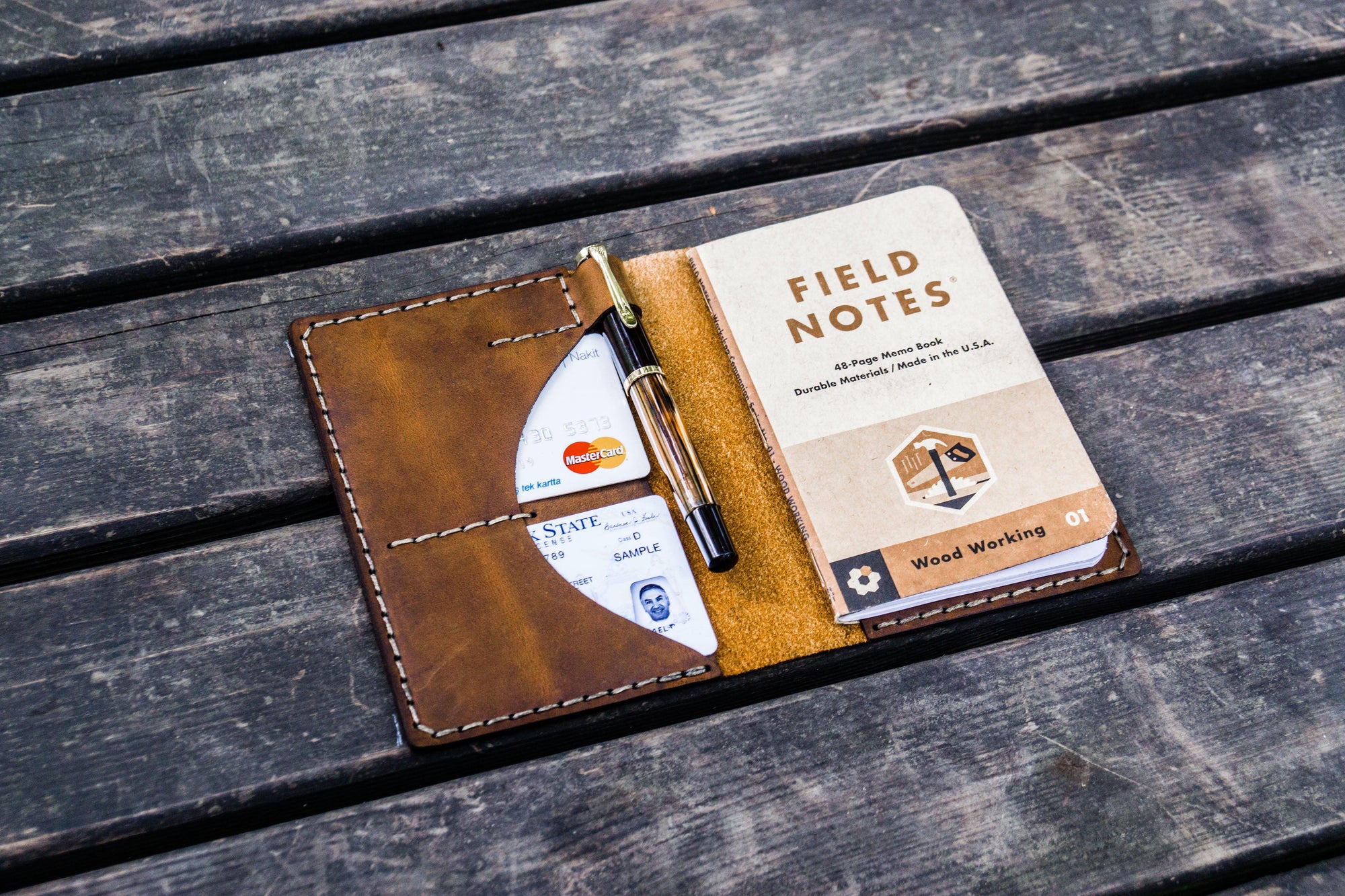 No.44 Personalized Leather Field Notes Cover - Crazy Horse Brown-Galen Leather