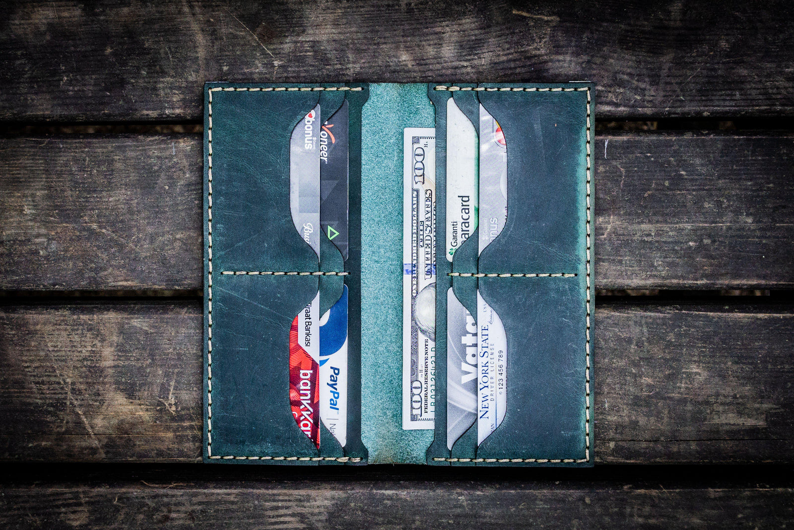 No.49 Handmade Leather Women Wallet - Crazy Horse Forest Green