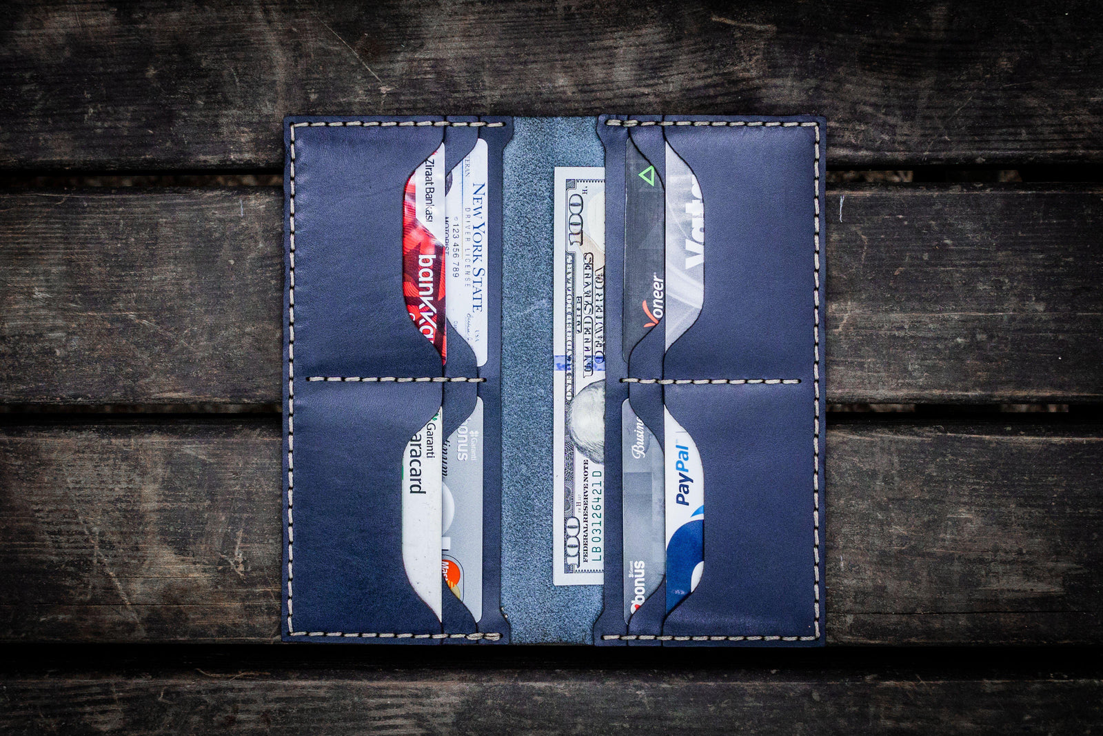 No.49 Handmade Leather Women Wallet - Navy Blue