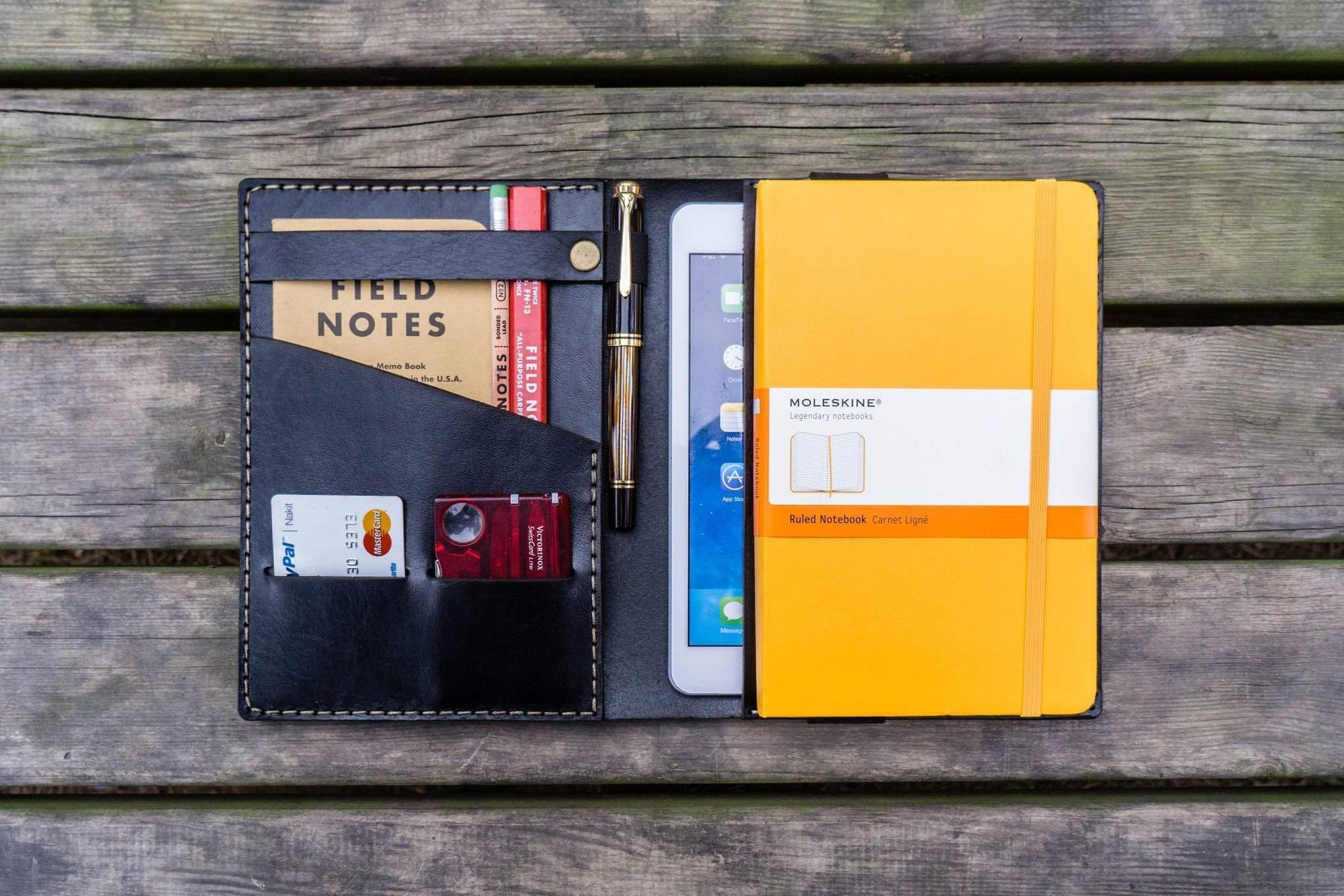 Personalized Leather Journal for iPad Mini &amp; Large Moleskine - Black-Galen Leather