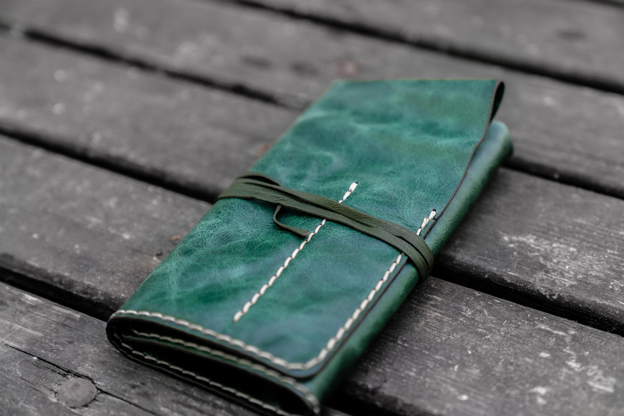 Personalized Leather Pen Roll - Rustic Green-Galen Leather