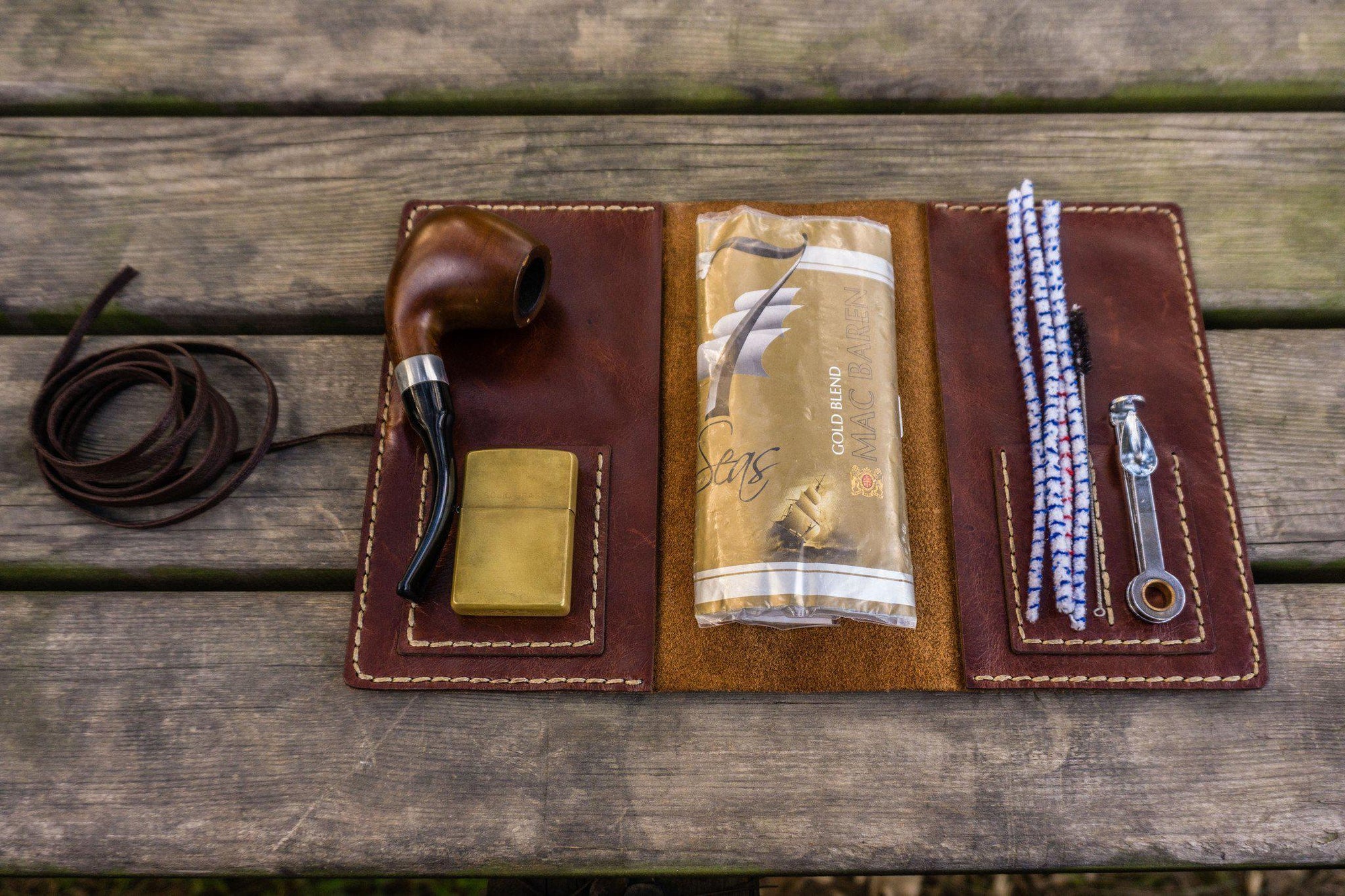 Personalized Leather Pipe Pouch/Pipe Roll - Brown