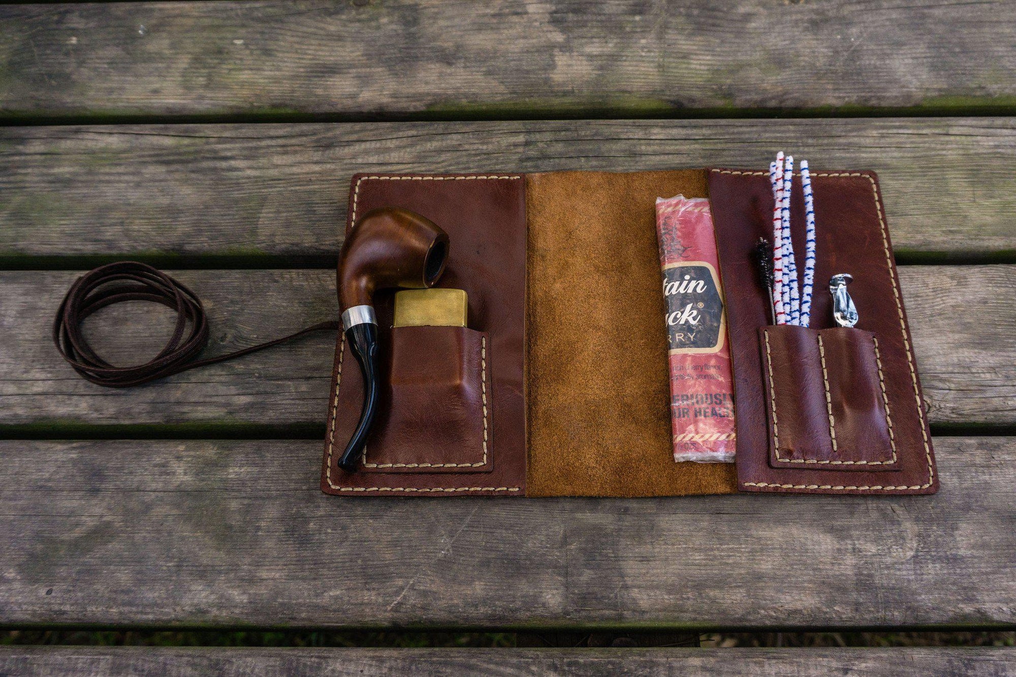 Personalized Leather Pipe Pouch/Pipe Roll - Brown