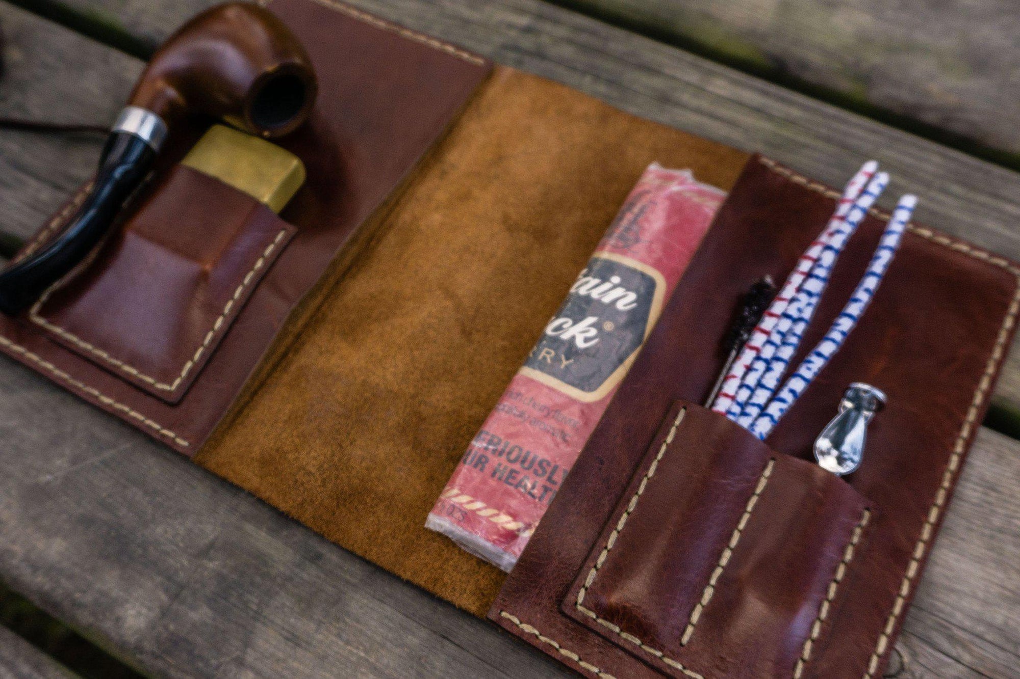 Personalized Leather Pipe Pouch/Pipe Roll - Brown