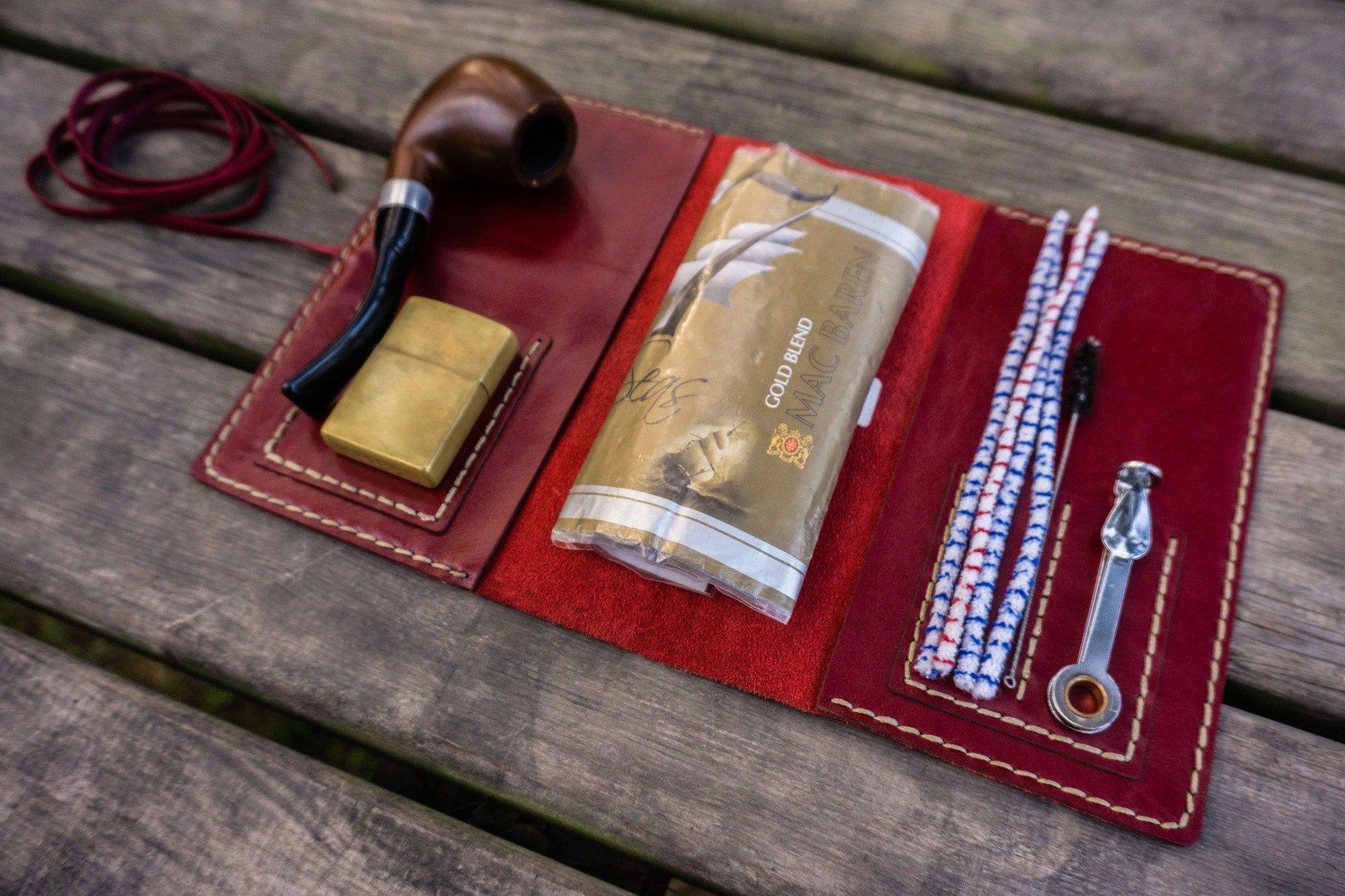 Personalized Leather Pipe Pouch/Pipe Roll - Red