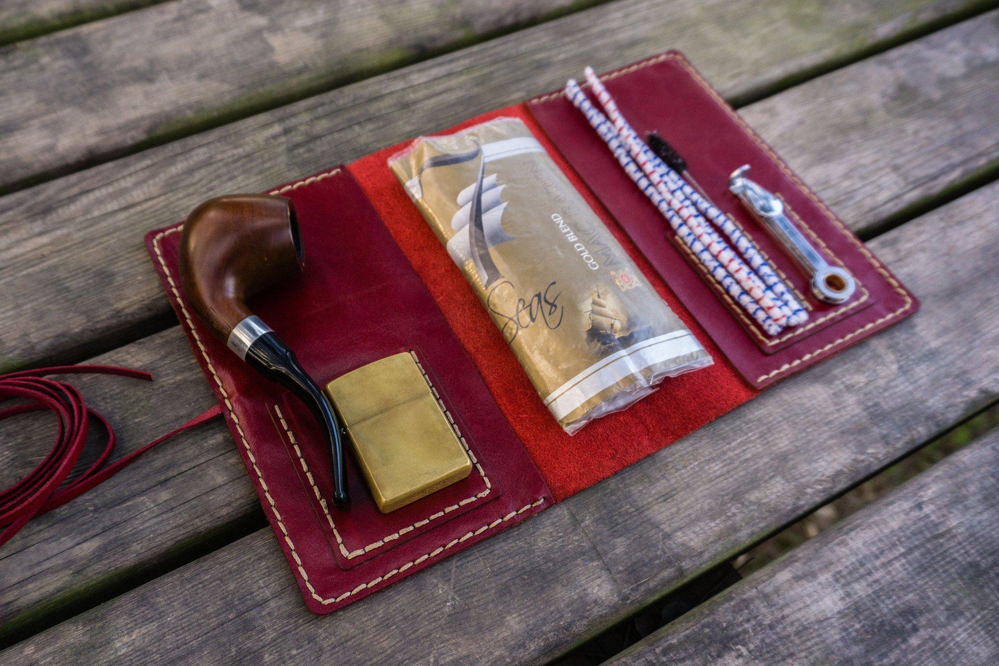 Personalized Leather Pipe Pouch/Pipe Roll - Red