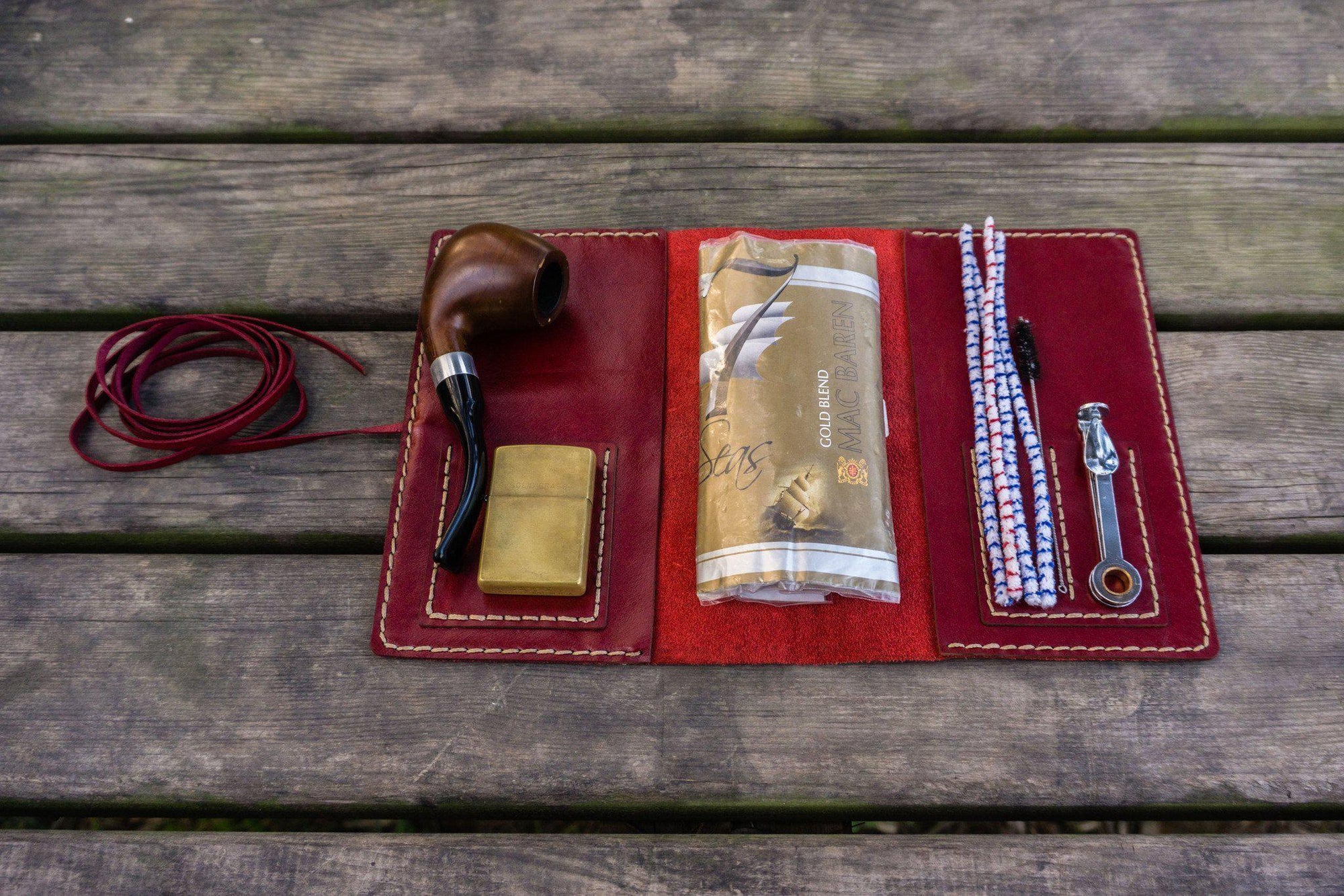 Personalized Leather Pipe Pouch/Pipe Roll - Red