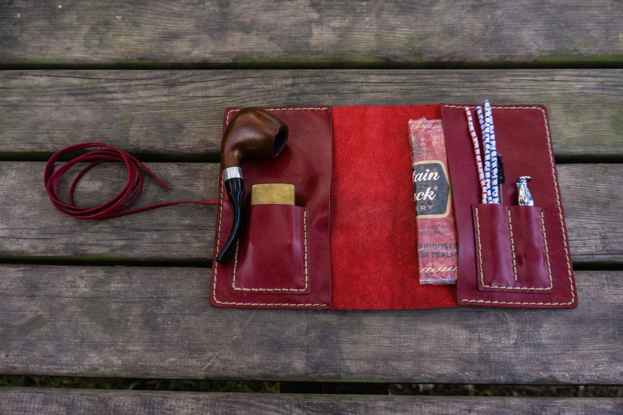 Personalized Leather Pipe Pouch/Pipe Roll - Red