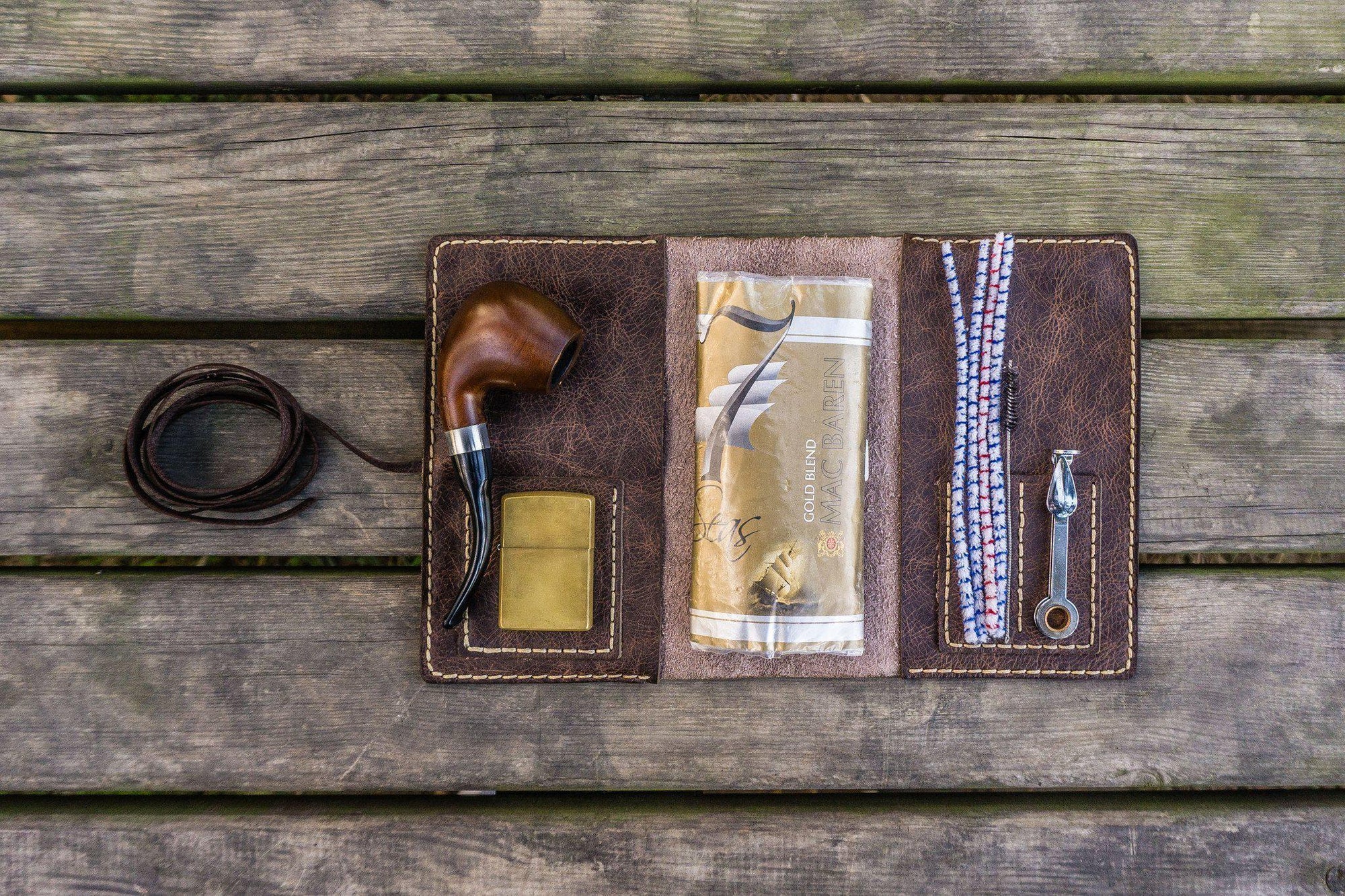 Personalized Leather Pipe Pouch/Pipe Roll - Rustic Dark Brown