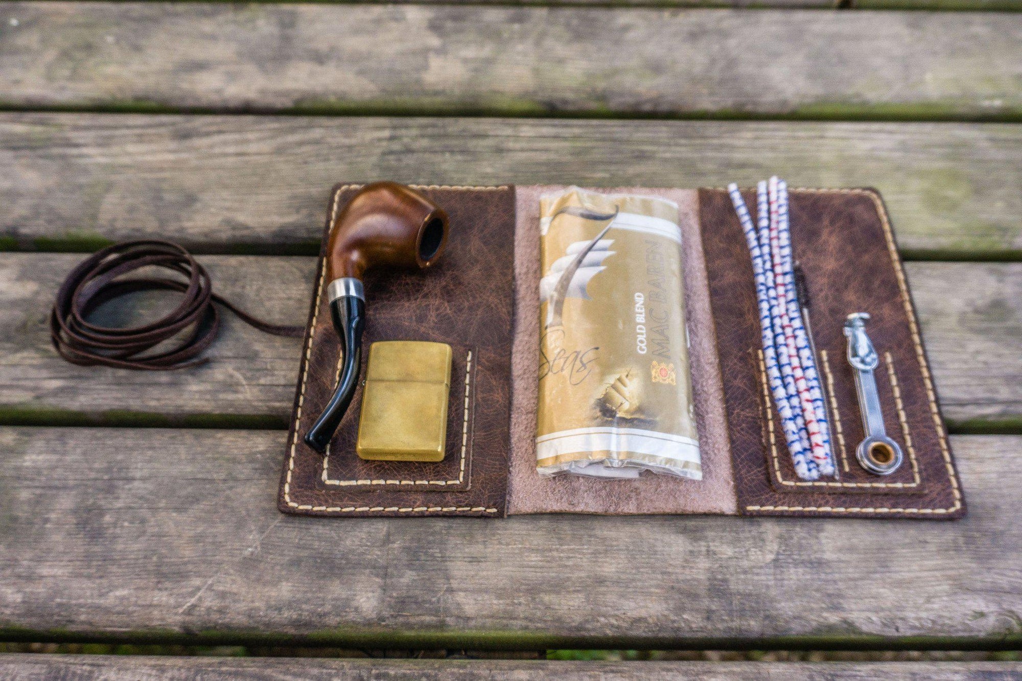 Personalized Leather Pipe Pouch/Pipe Roll - Rustic Dark Brown