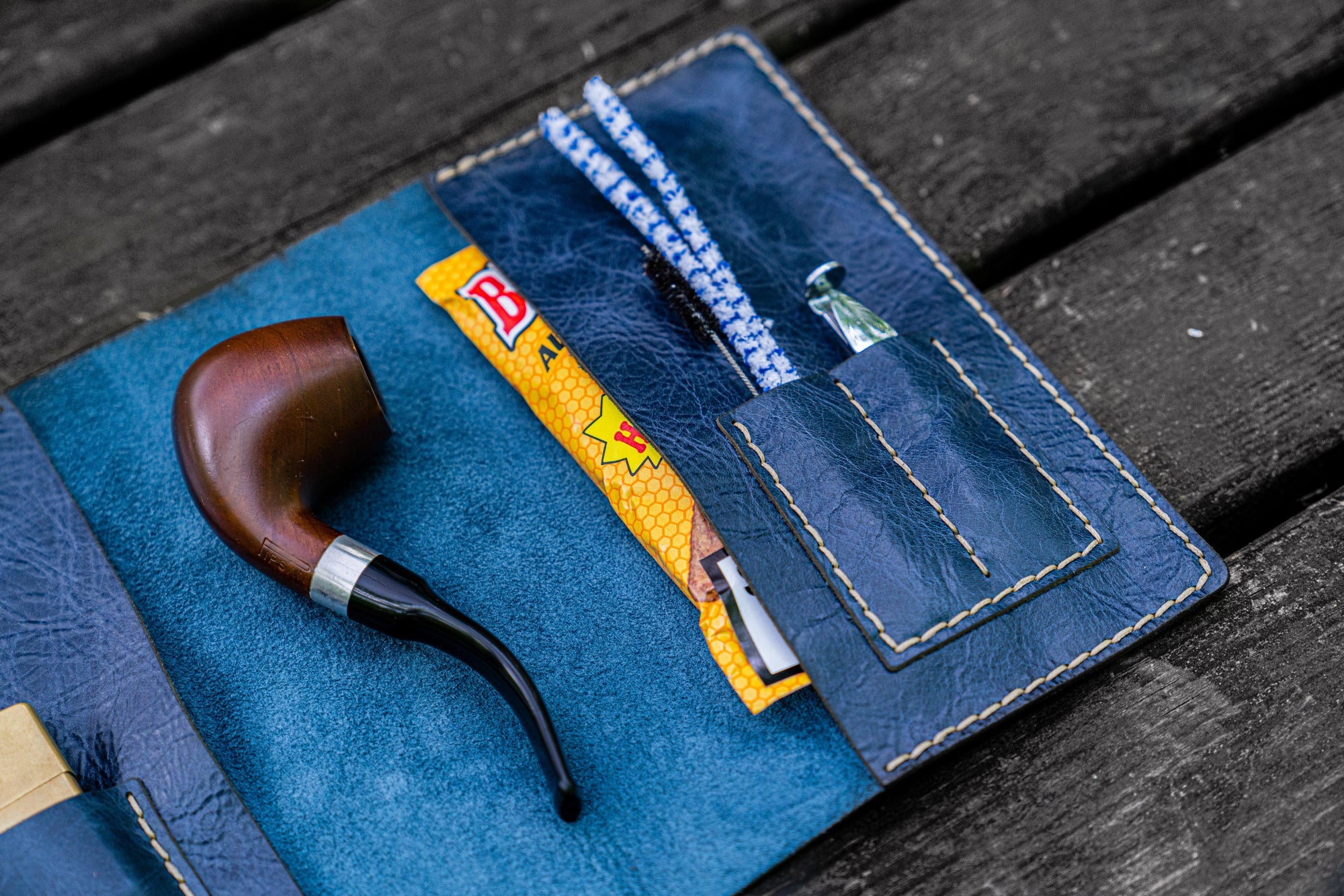 Personalized Leather Pipe Pouch/Pipe Roll - Rustic Navy-Galen Leather