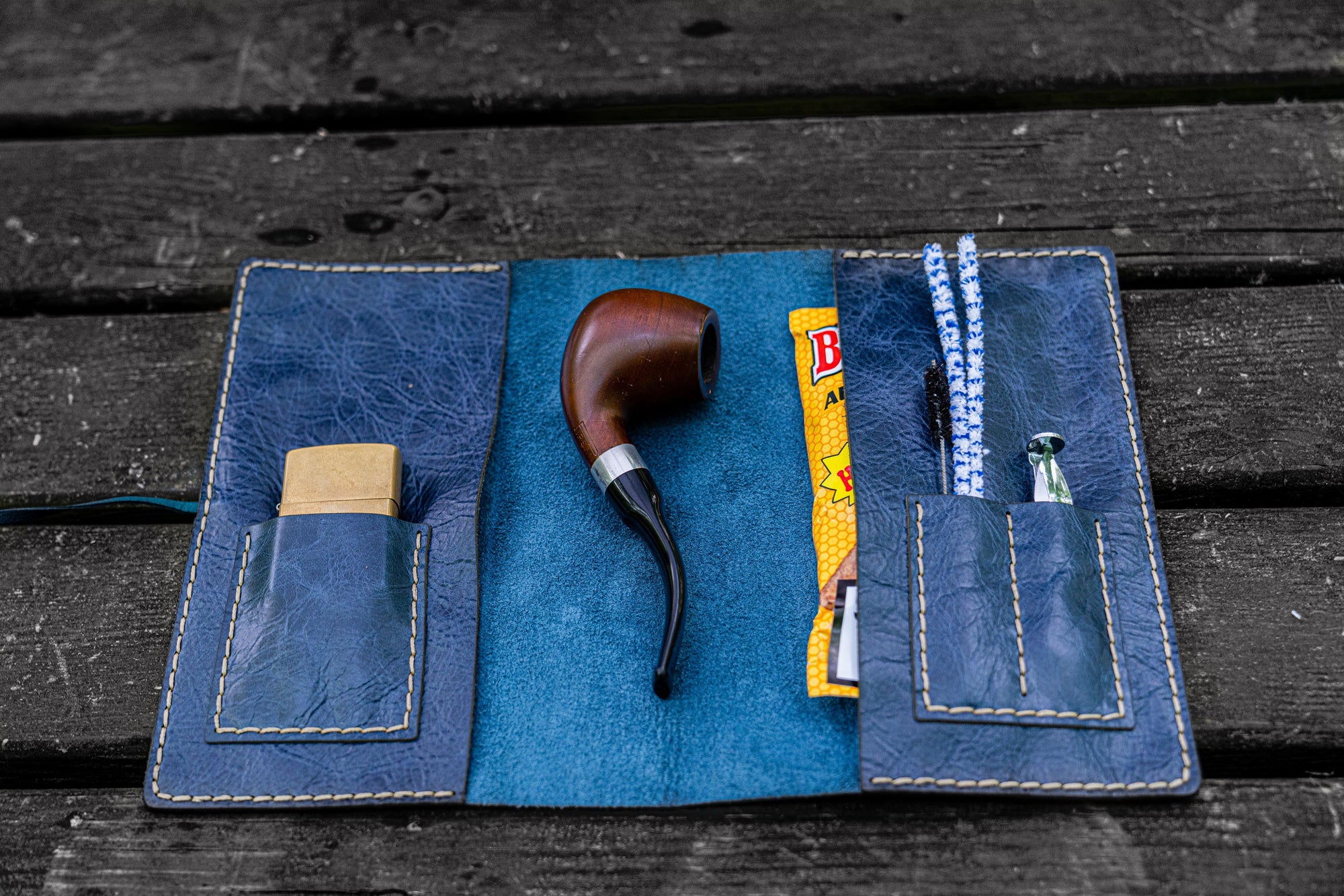 Personalized Leather Pipe Pouch/Pipe Roll - Rustic Navy-Galen Leather