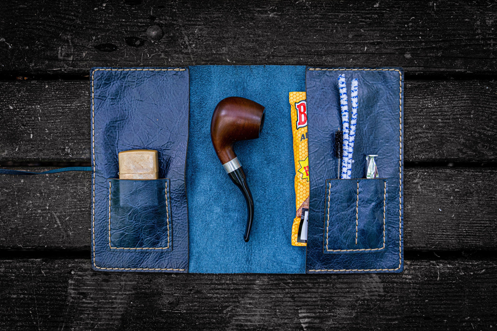 Personalized Leather Pipe Pouch/Pipe Roll - Rustic Navy-Galen Leather