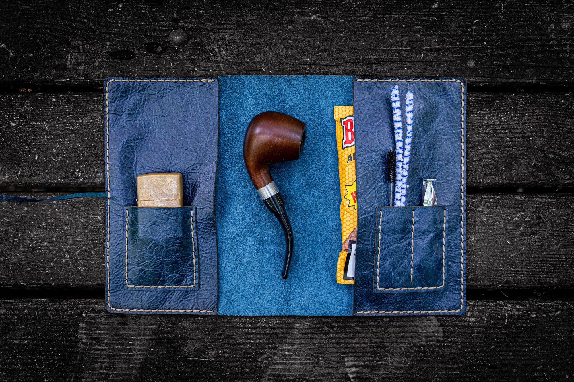 Personalized Leather Pipe Pouch/Pipe Roll - Rustic Navy-Galen Leather