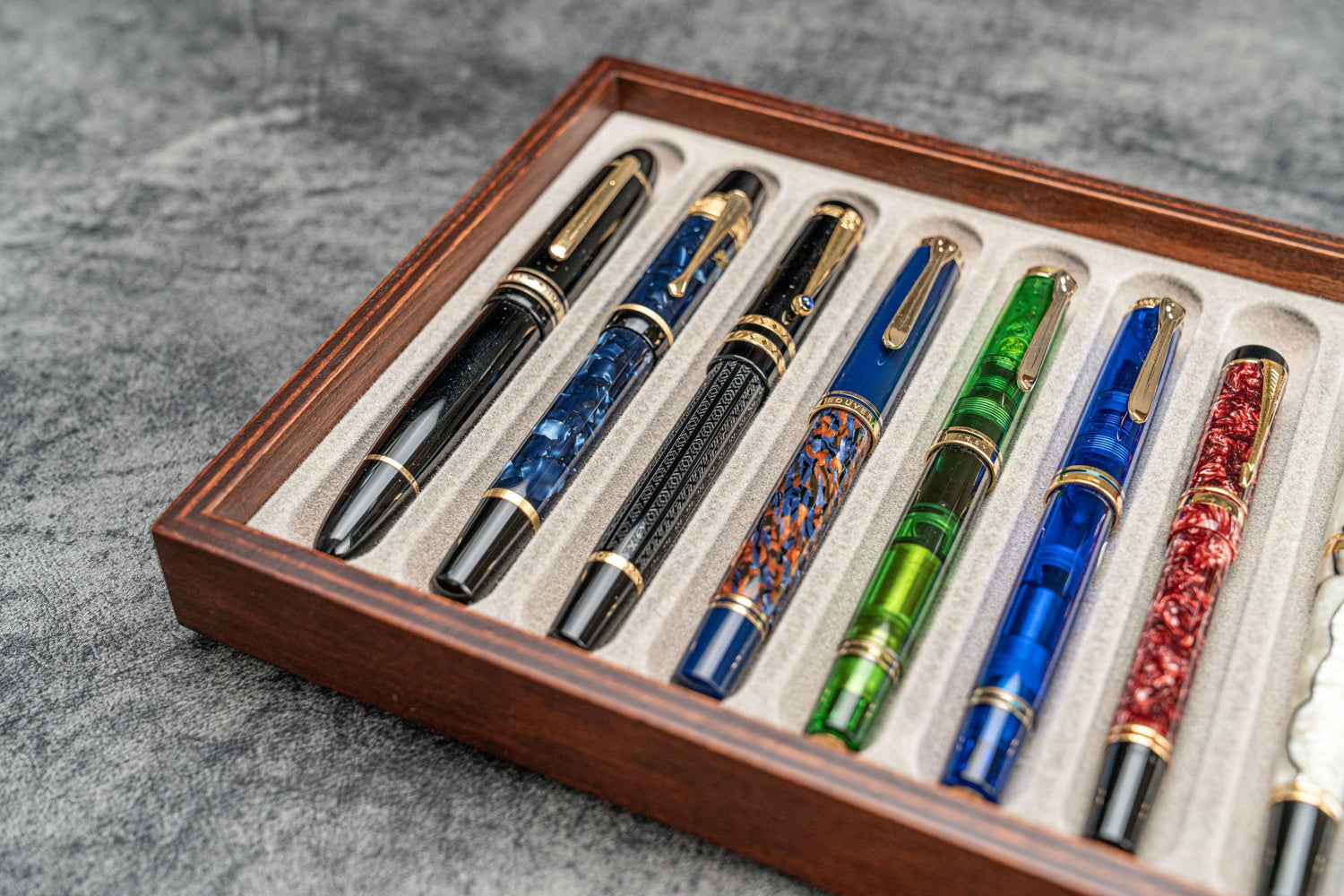 Stack &amp; Store Wood Pen Display Box - With Clear Lid-Galen Leather