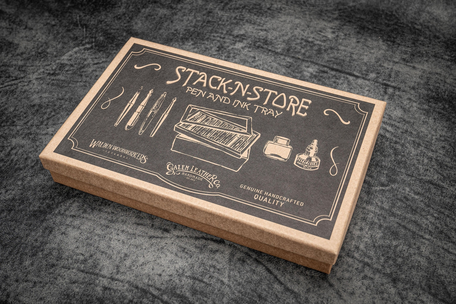 Stack &amp; Store Wood Pen Display Box - With Clear Lid-Galen Leather