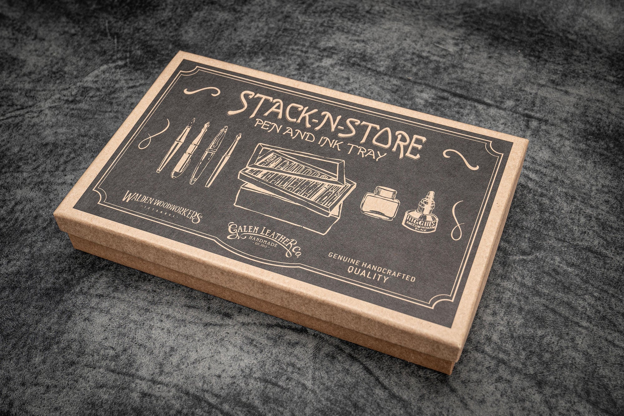 Stack &amp; Store Wood Pen Display Box - With Wood Lid-Galen Leather