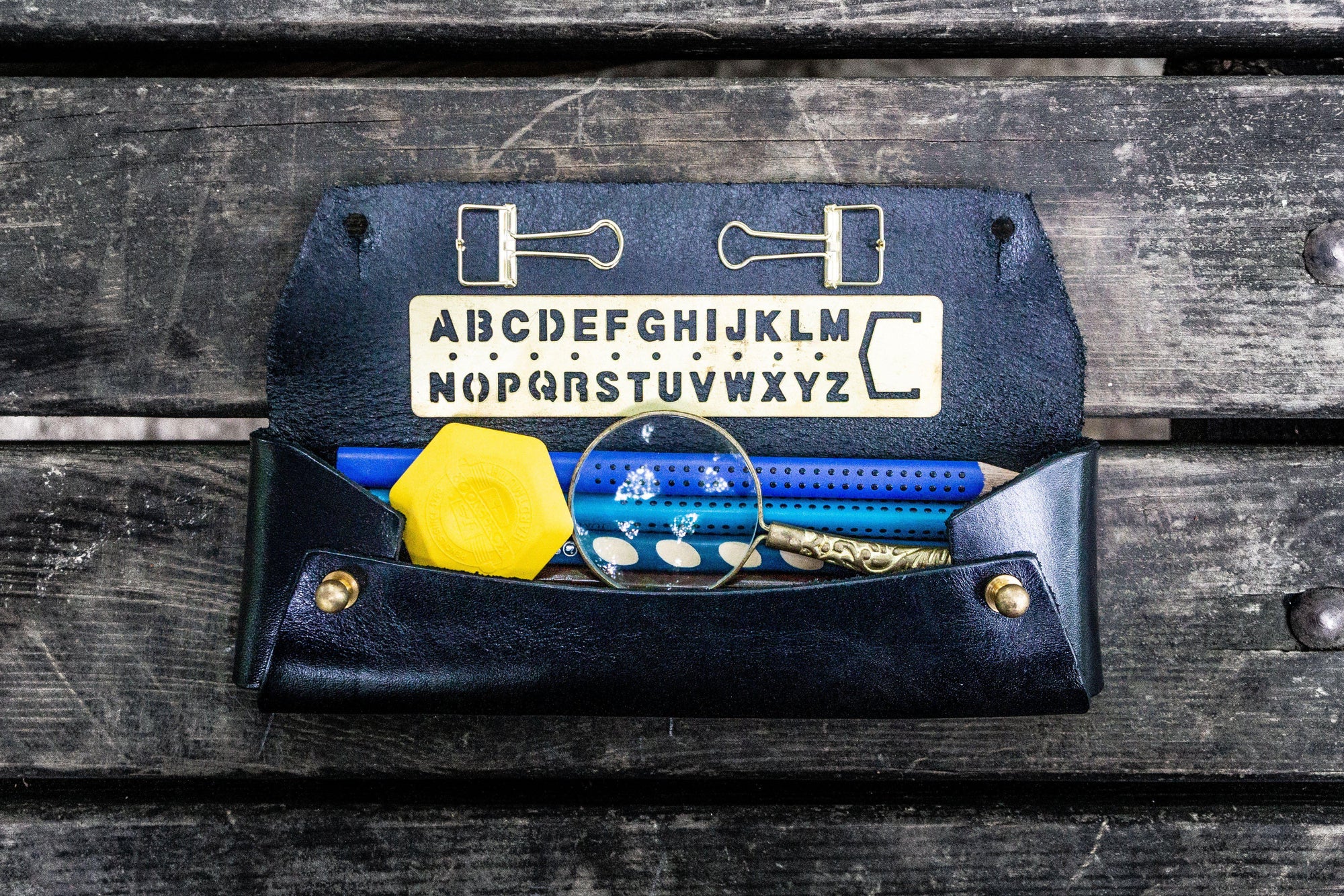 The Student Leather Pencil Case - Black-Galen Leather