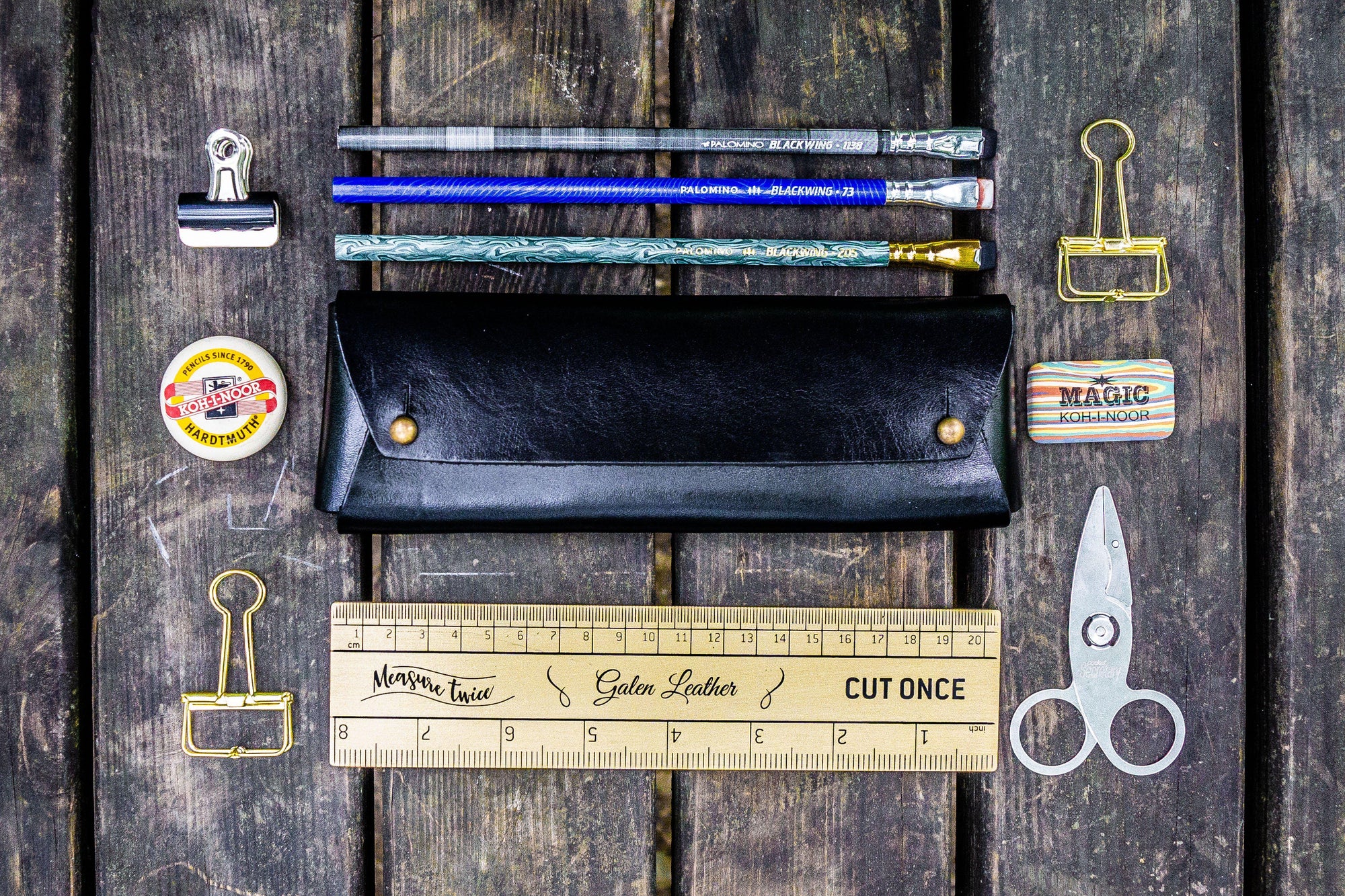 The Student Leather Pencil Case - Black-Galen Leather